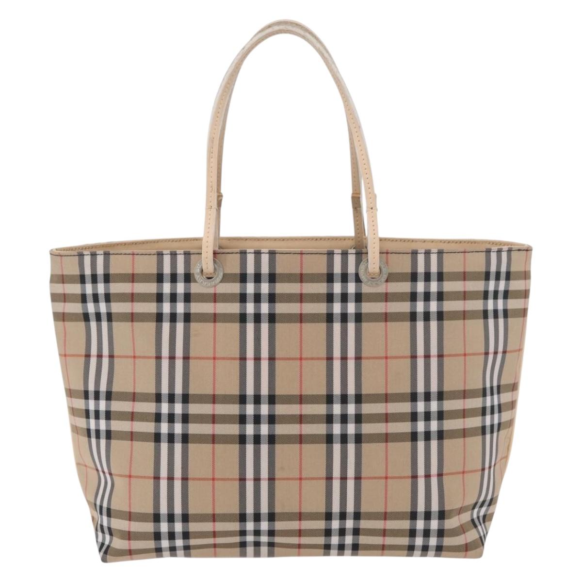 BURBERRY Nova Check Hand Bag Nylon Beige Silver Auth ep14441A