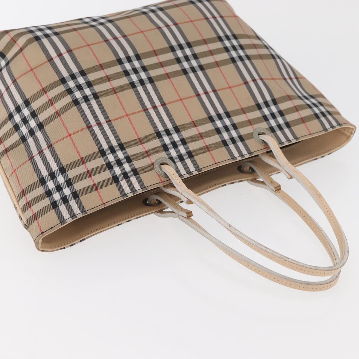 BURBERRY Nova Check Hand Bag Nylon Beige Silver Auth ep14441A