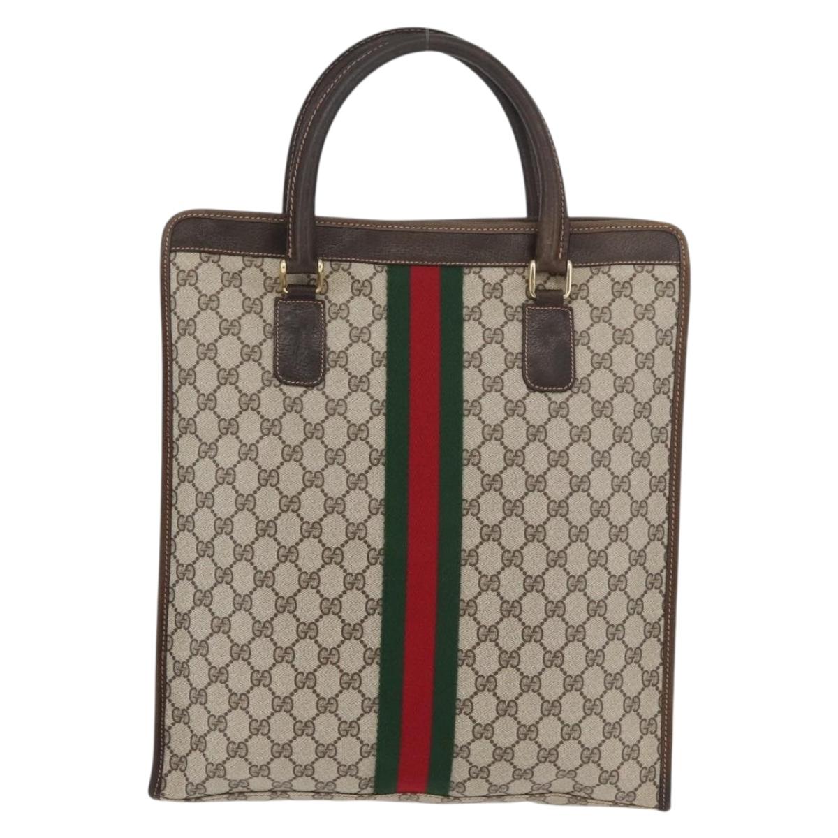 GUCCI GG Supreme Web Sherry Line Tote Bag PVC Beige Gold 010 378 Auth ep14443