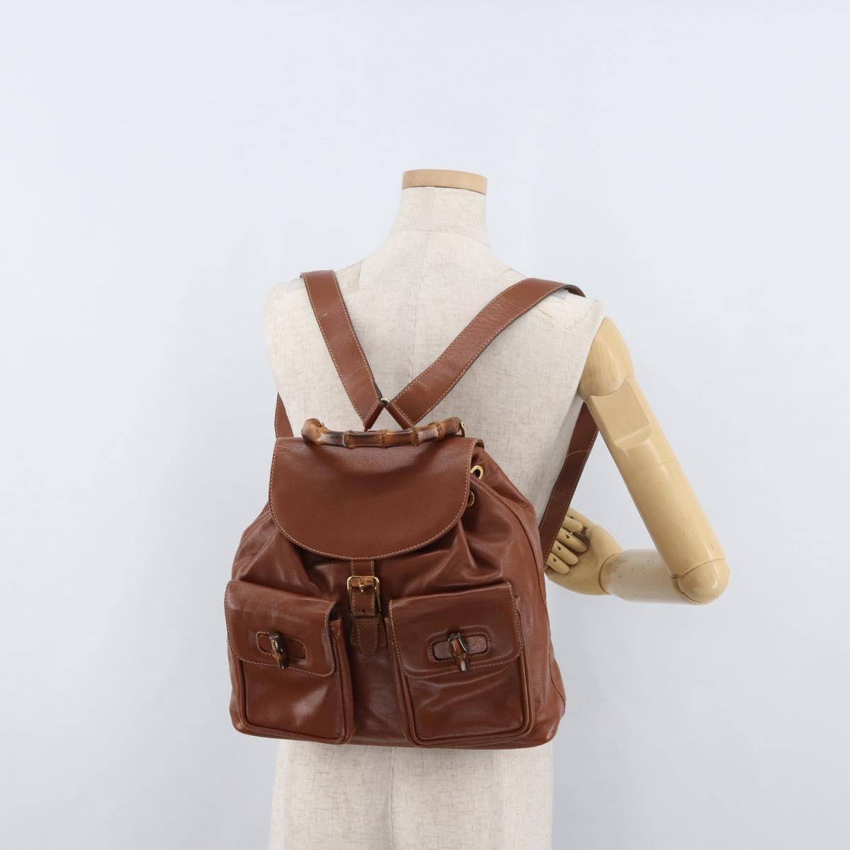 GUCCI Bamboo Backpack Leather Brown Gold 003 2058 0016 Auth ep14447