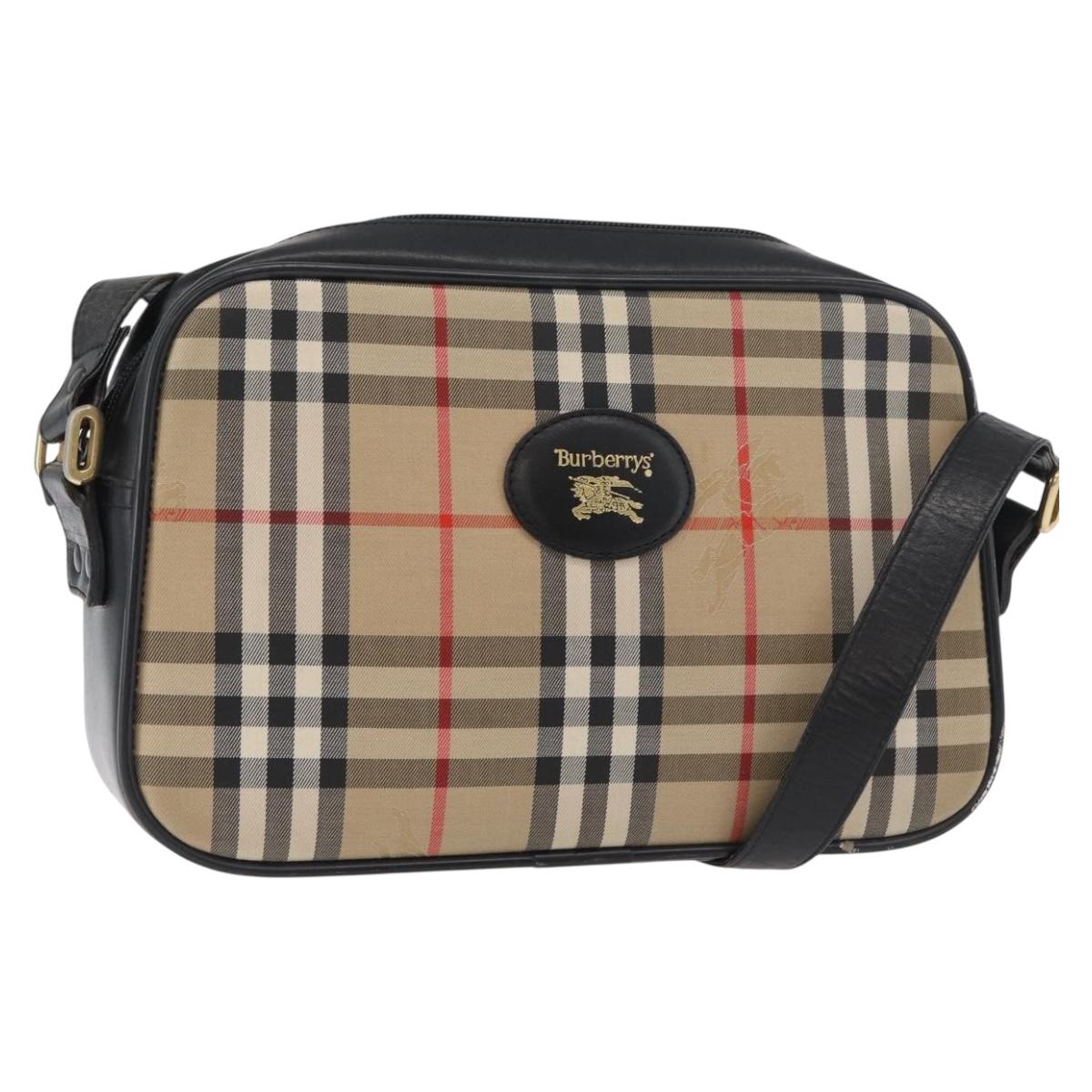 Burberrys Nova Check Shoulder Bag Canvas Beige Gold Auth ep14449A