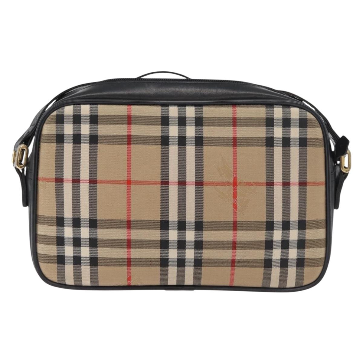 Burberrys Nova Check Shoulder Bag Canvas Beige Gold Auth ep14449A