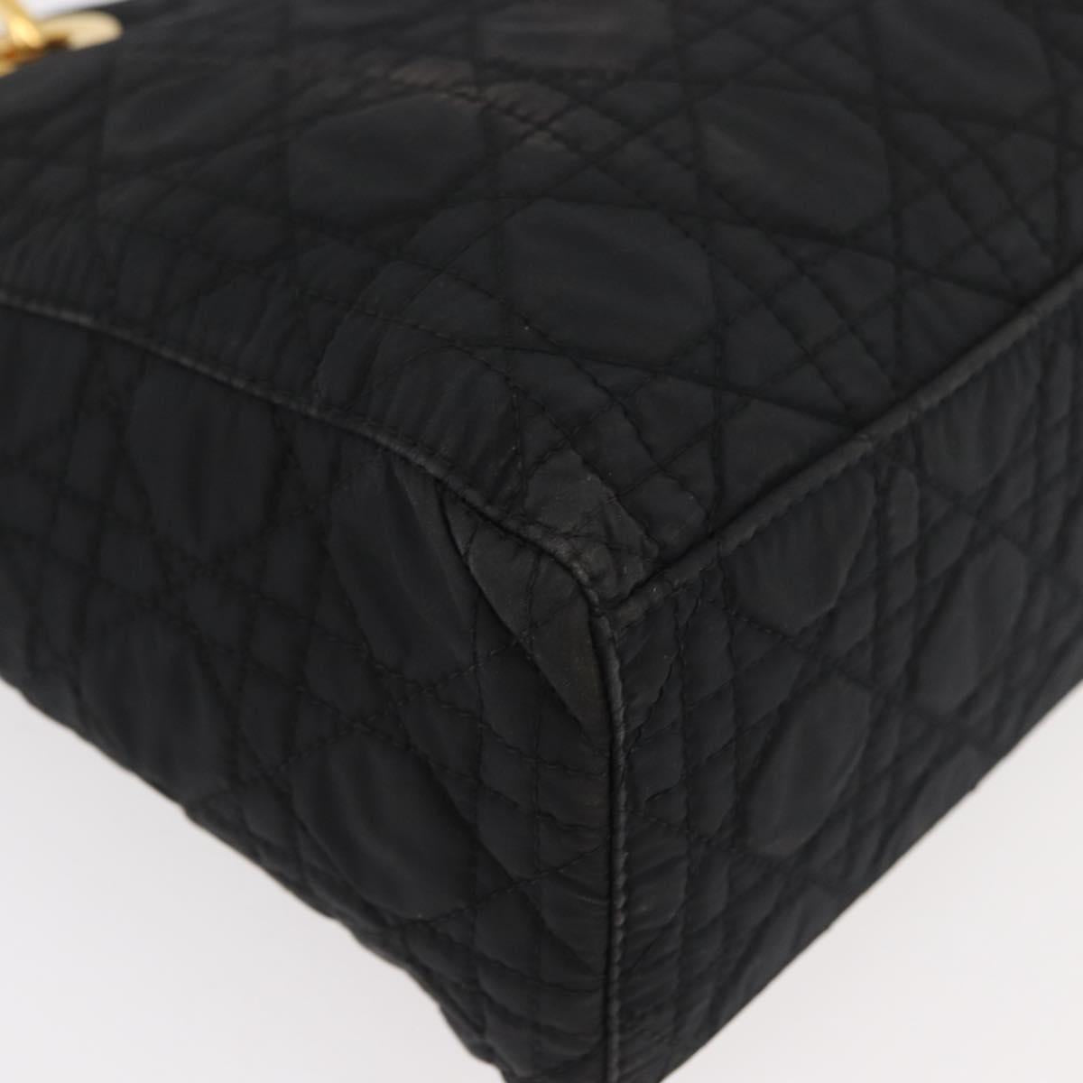 Christian Dior Canage Lady Dior Hand Bag Nylon Black Gold Auth ep14452