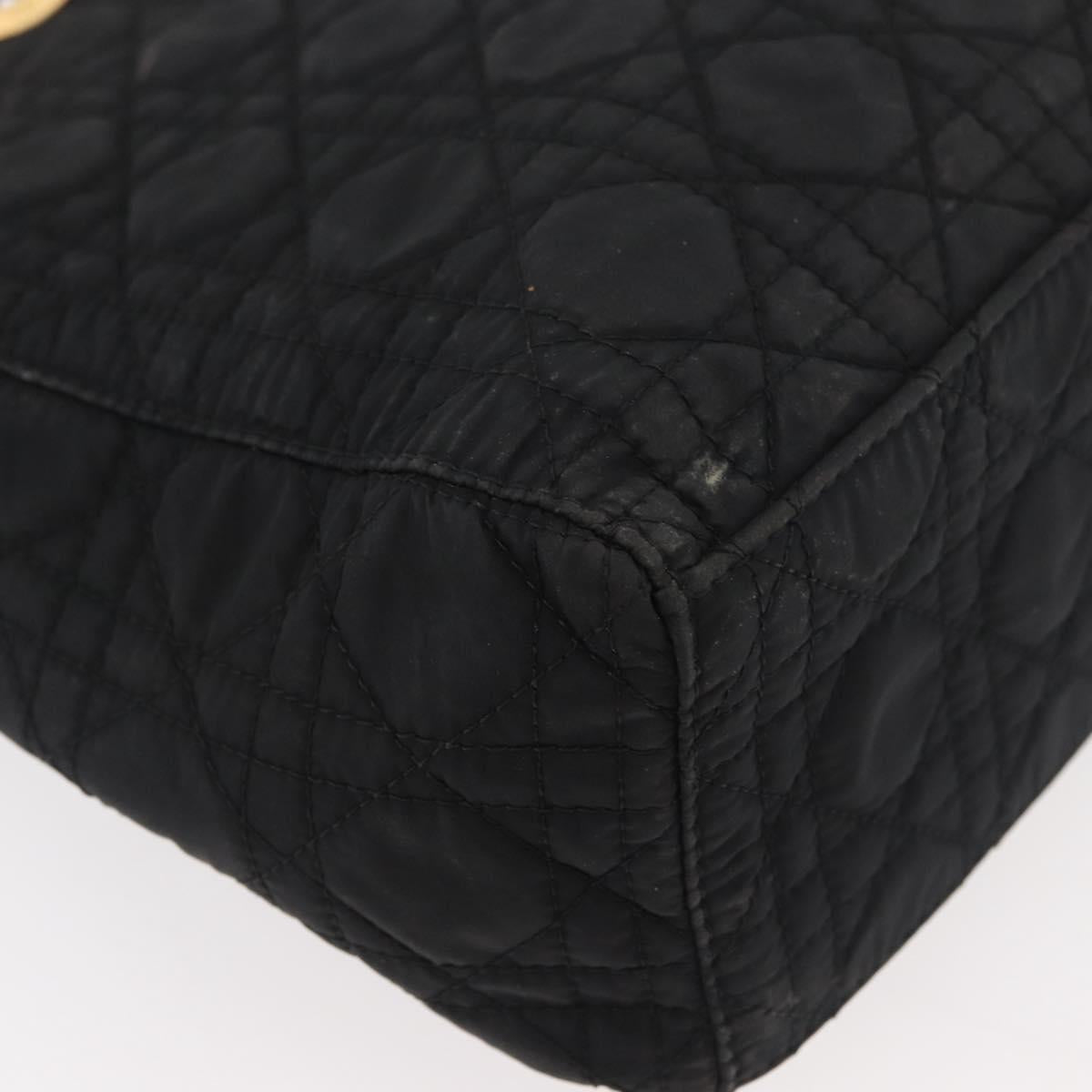 Christian Dior Canage Lady Dior Hand Bag Nylon Black Gold Auth ep14452
