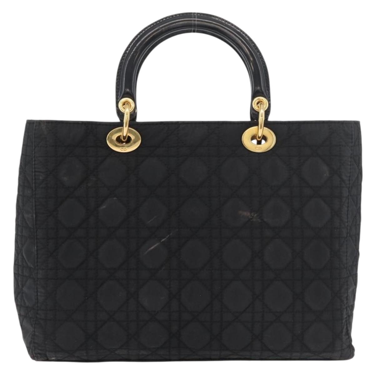 Christian Dior Canage Lady Dior Hand Bag Nylon Black Gold Auth ep14452