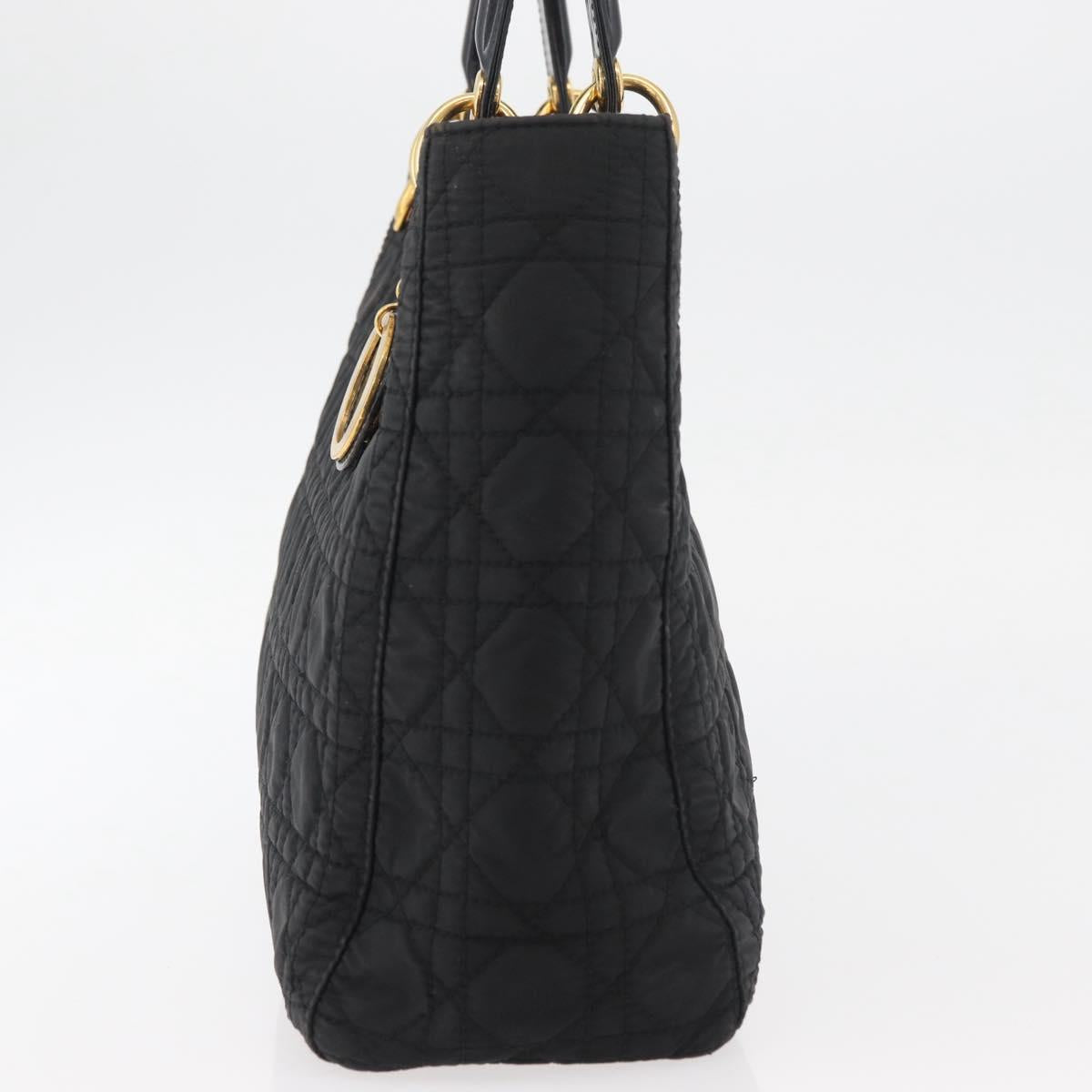 Christian Dior Canage Lady Dior Hand Bag Nylon Black Gold Auth ep14452