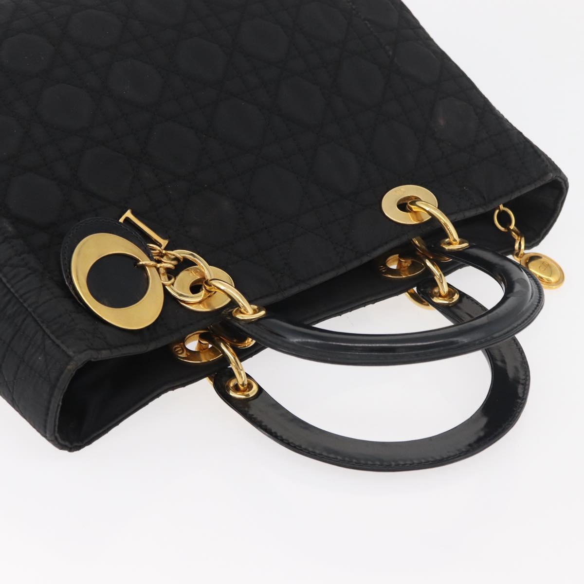 Christian Dior Canage Lady Dior Hand Bag Nylon Black Gold Auth ep14452
