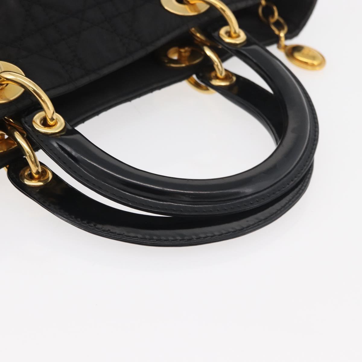 Christian Dior Canage Lady Dior Hand Bag Nylon Black Gold Auth ep14452