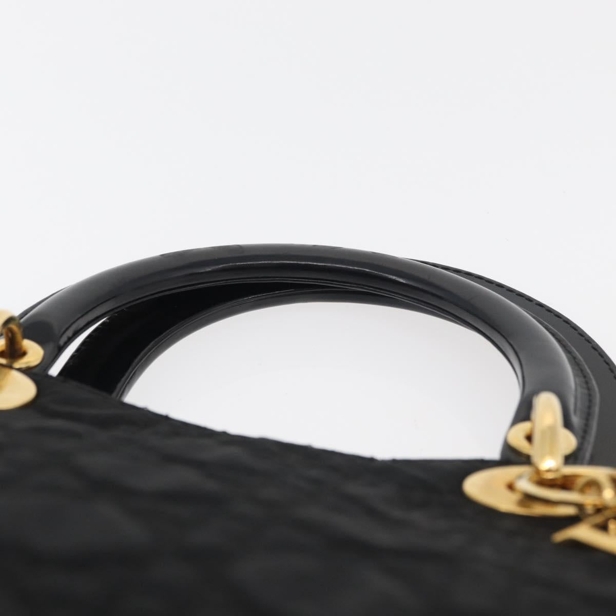Christian Dior Canage Lady Dior Hand Bag Nylon Black Gold Auth ep14452