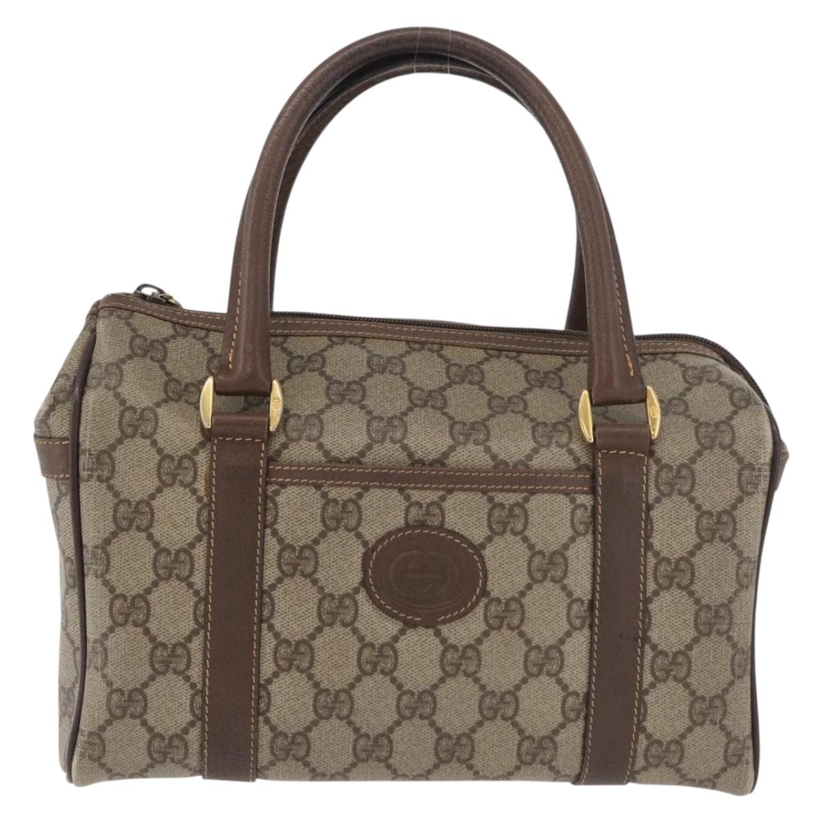 GUCCI GG Supreme Web Sherry Line Boston Bag PVC Beige Gold Auth ep14457