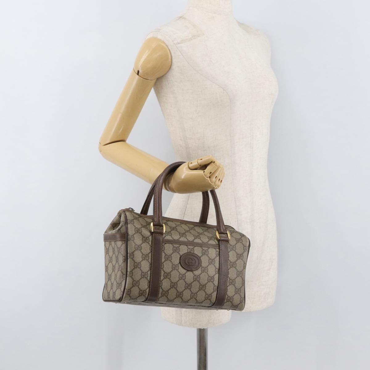 GUCCI GG Supreme Web Sherry Line Boston Bag PVC Beige Gold Auth ep14457