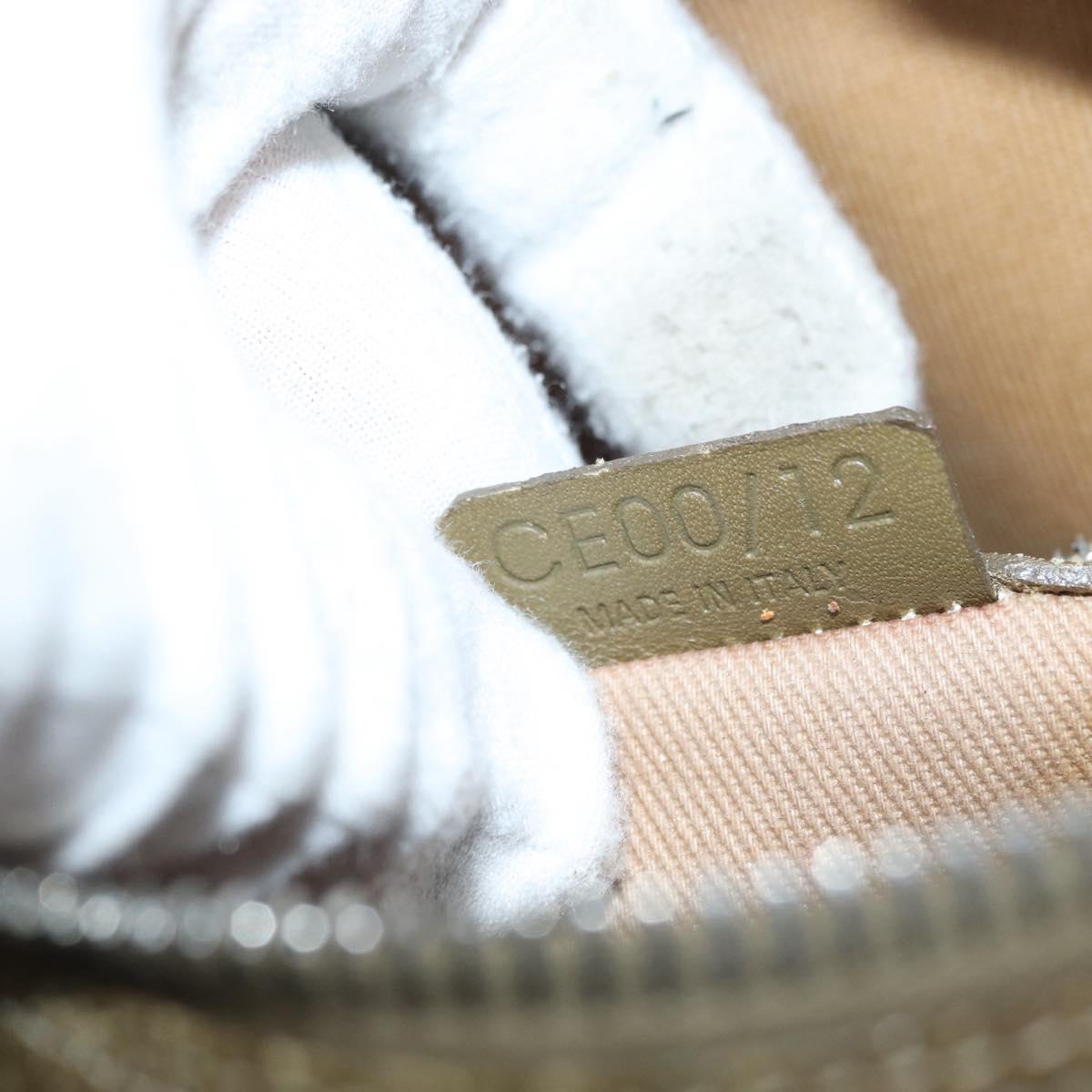 CELINE C Macadam Canvas Mini Boston Bag Khaki Silver Auth ep14462
