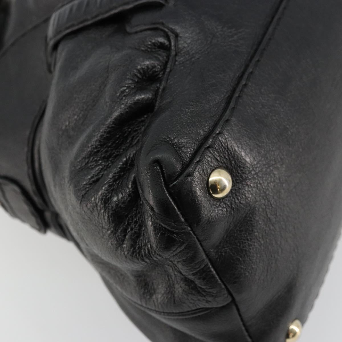 GUCCI Horsebit Hand Bag Leather Black Gold 189890 Auth ep14463