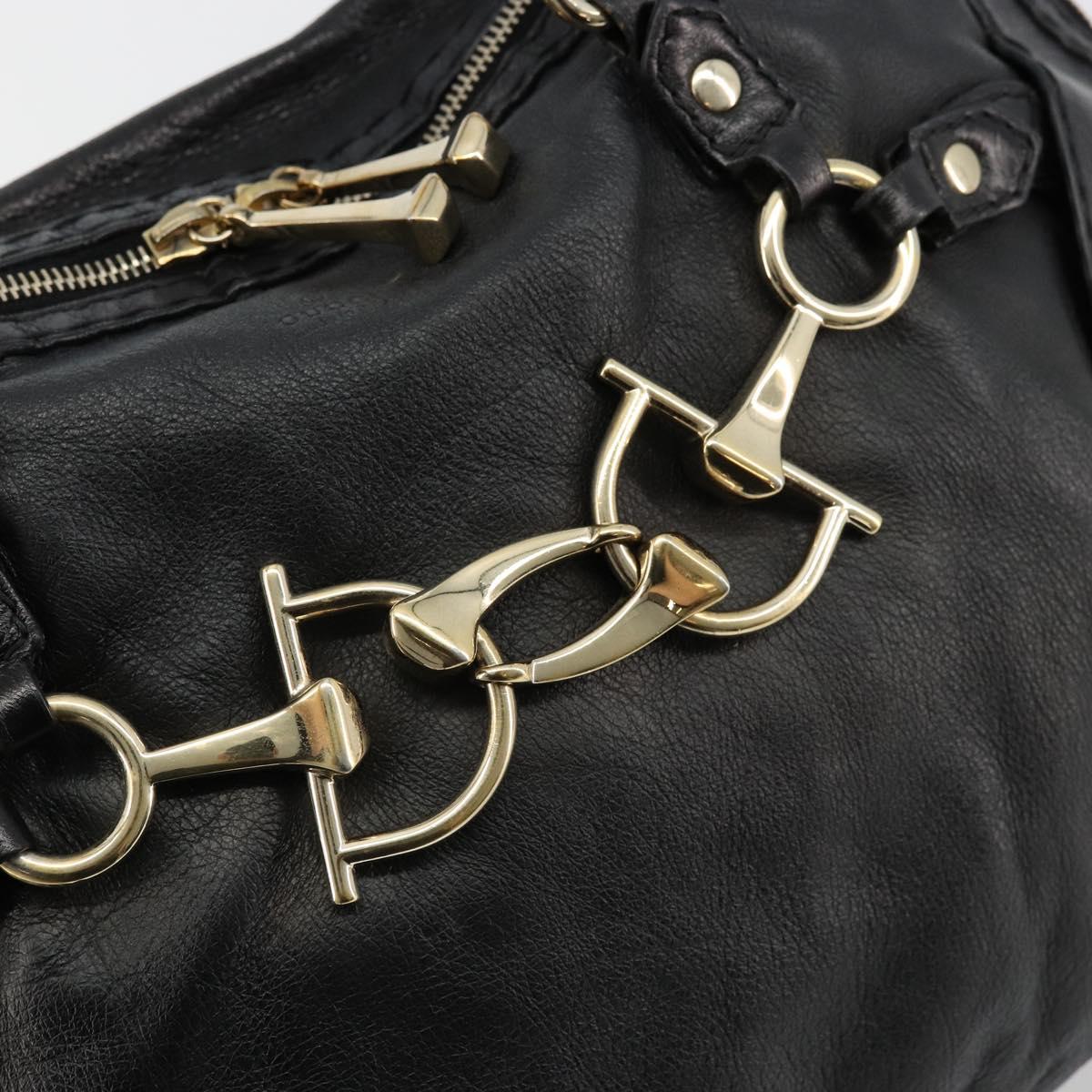 GUCCI Horsebit Hand Bag Leather Black Gold 189890 Auth ep14463