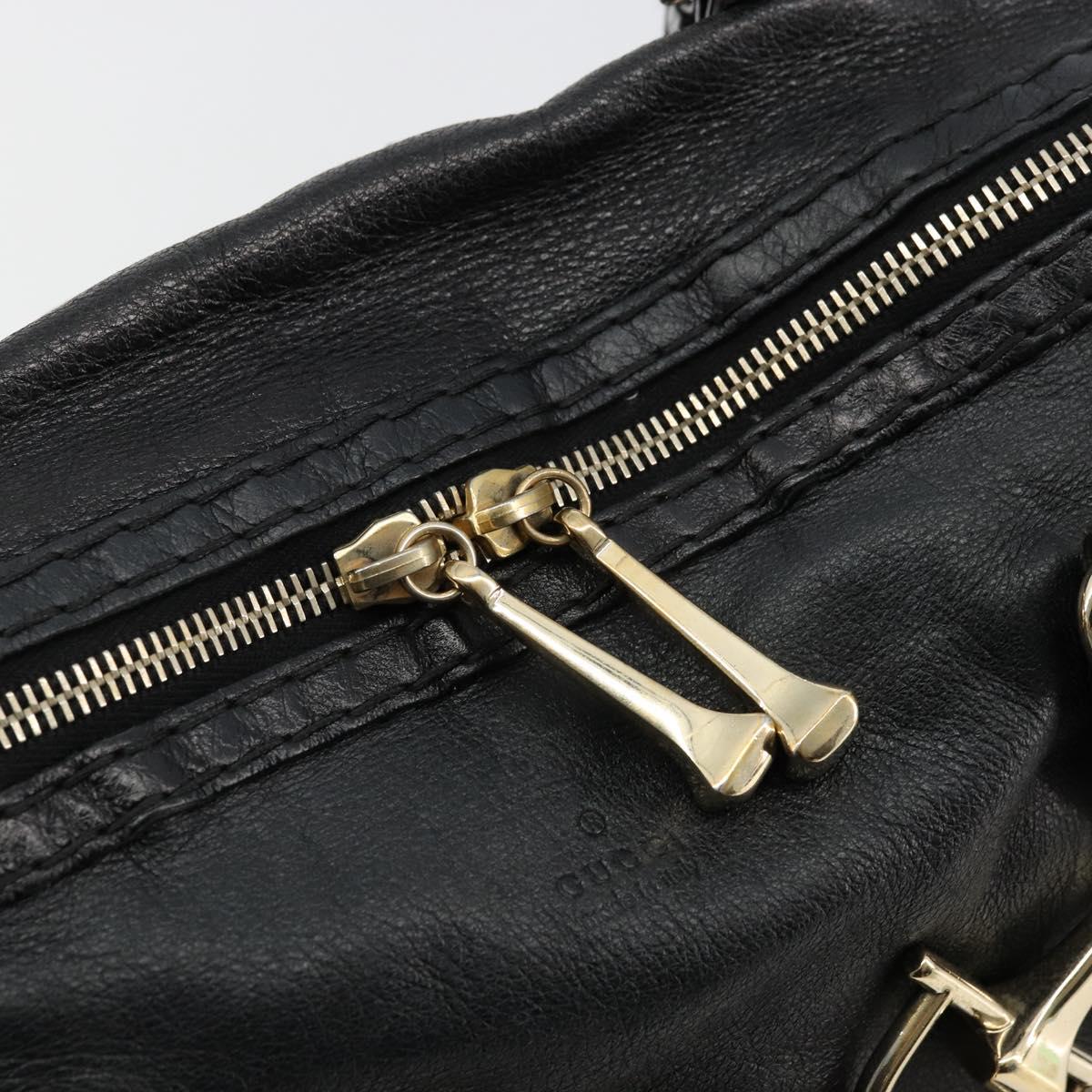 GUCCI Horsebit Hand Bag Leather Black Gold 189890 Auth ep14463