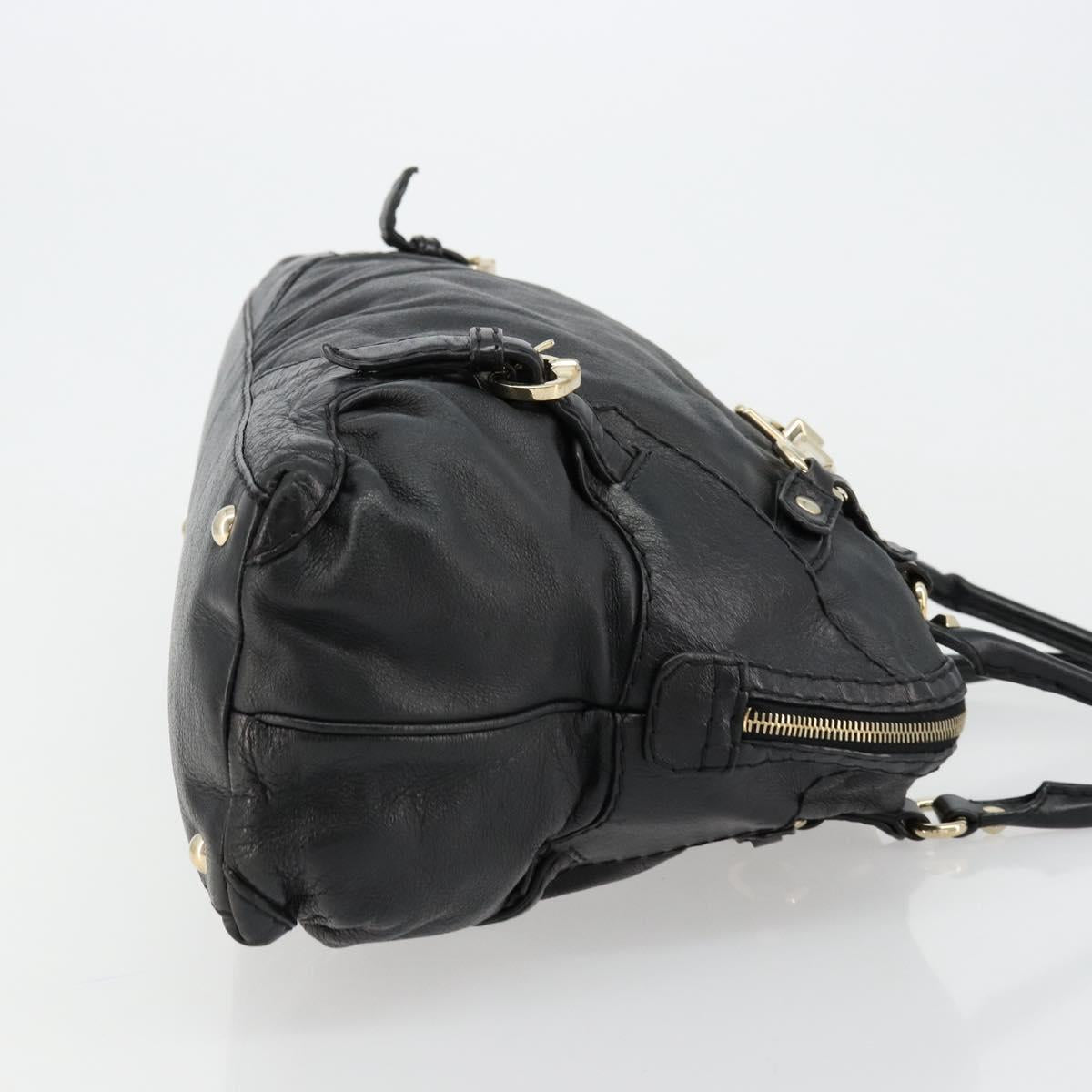 GUCCI Horsebit Hand Bag Leather Black Gold 189890 Auth ep14463