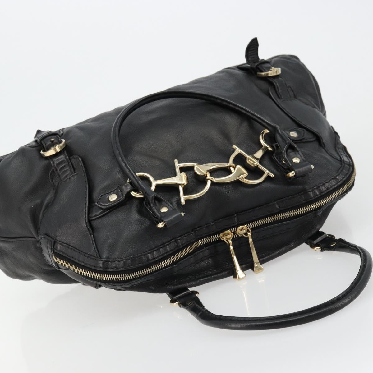 GUCCI Horsebit Hand Bag Leather Black Gold 189890 Auth ep14463