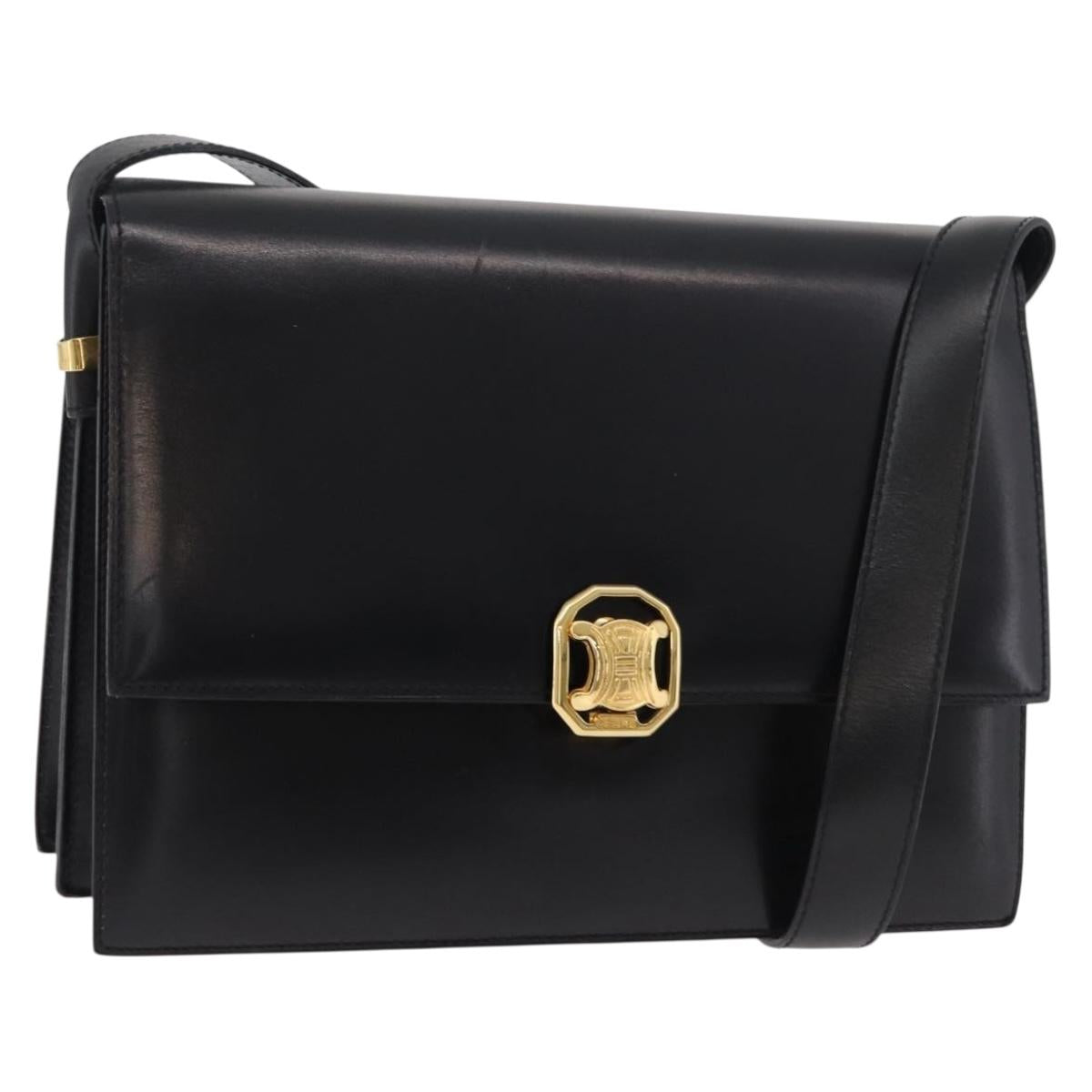 CELINE Shoulder Bag Leather Black Gold Auth ep14468V