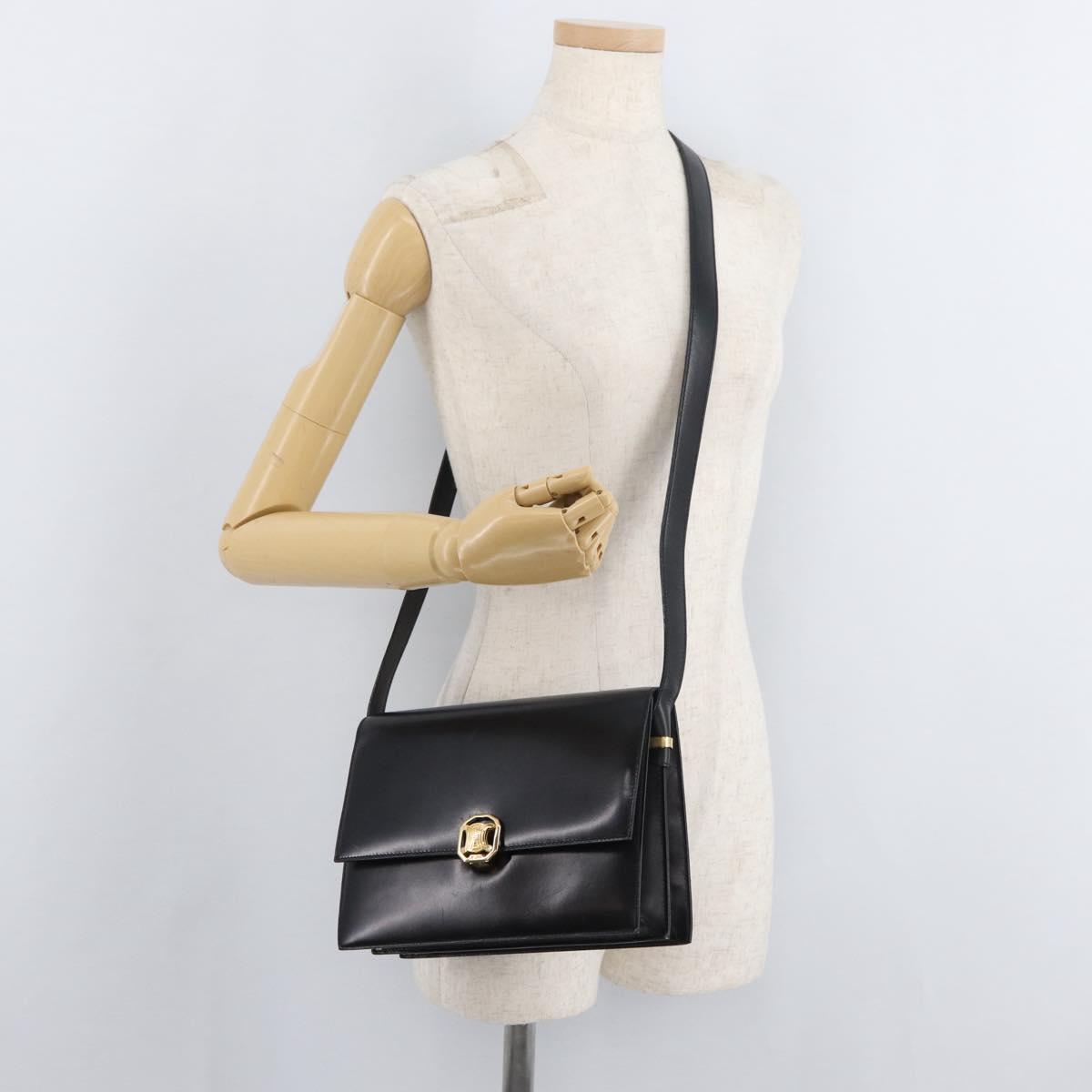 CELINE Shoulder Bag Leather Black Gold Auth ep14468V
