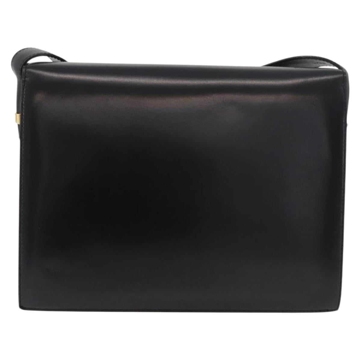 CELINE Shoulder Bag Leather Black Gold Auth ep14468V