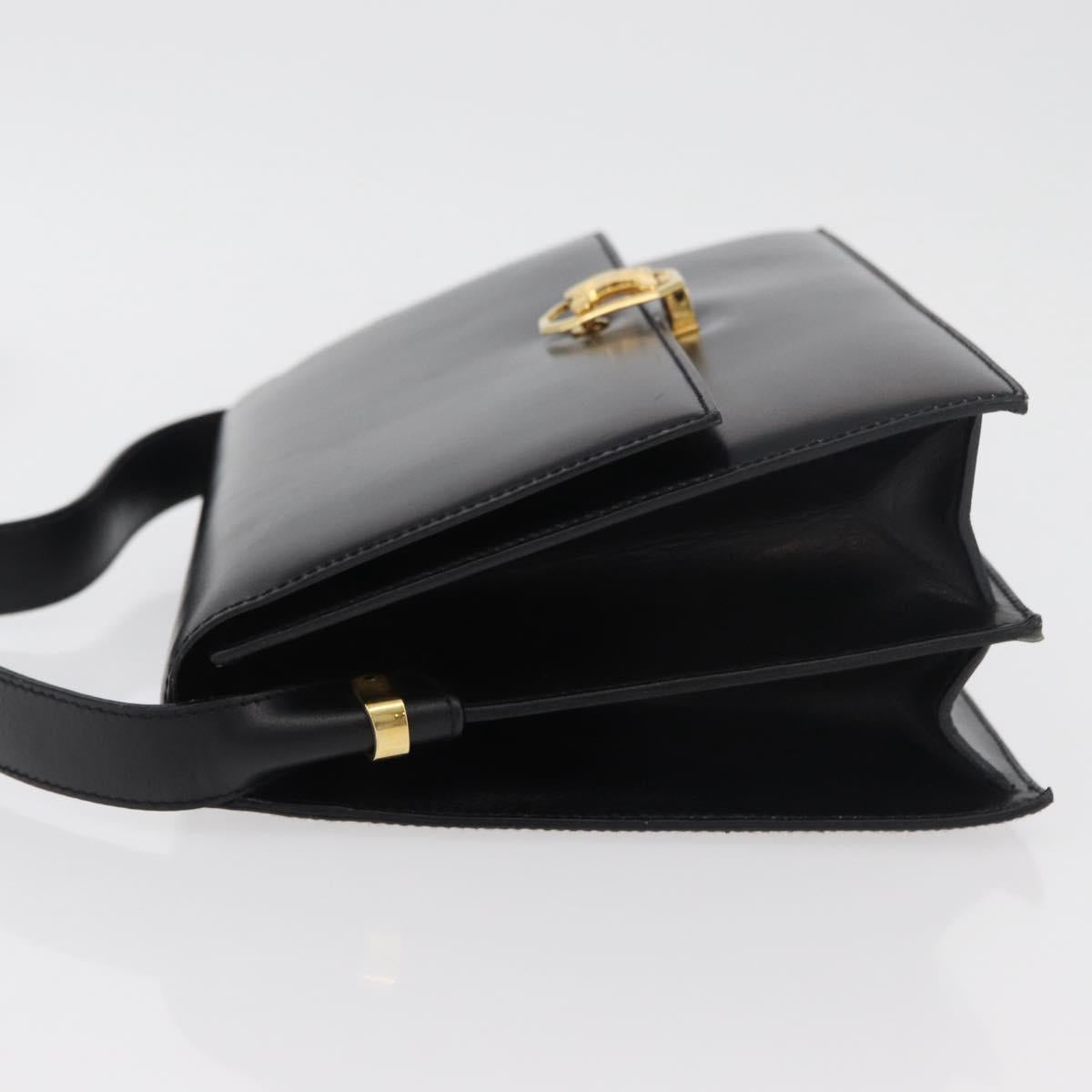 CELINE Shoulder Bag Leather Black Gold Auth ep14468V