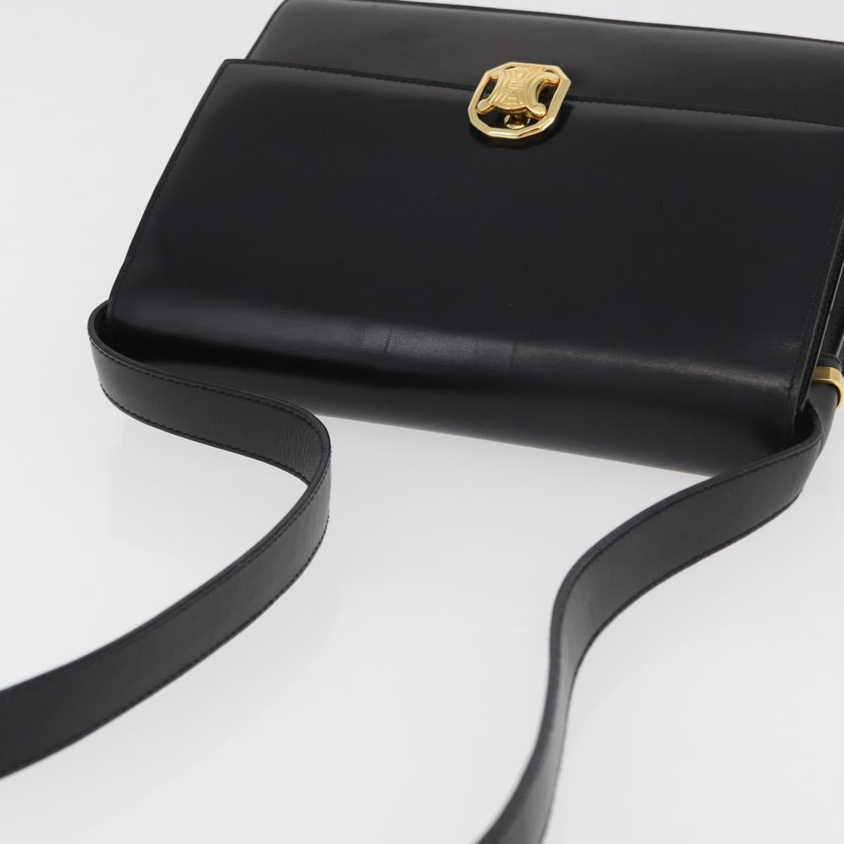 CELINE Shoulder Bag Leather Black Gold Auth ep14468V