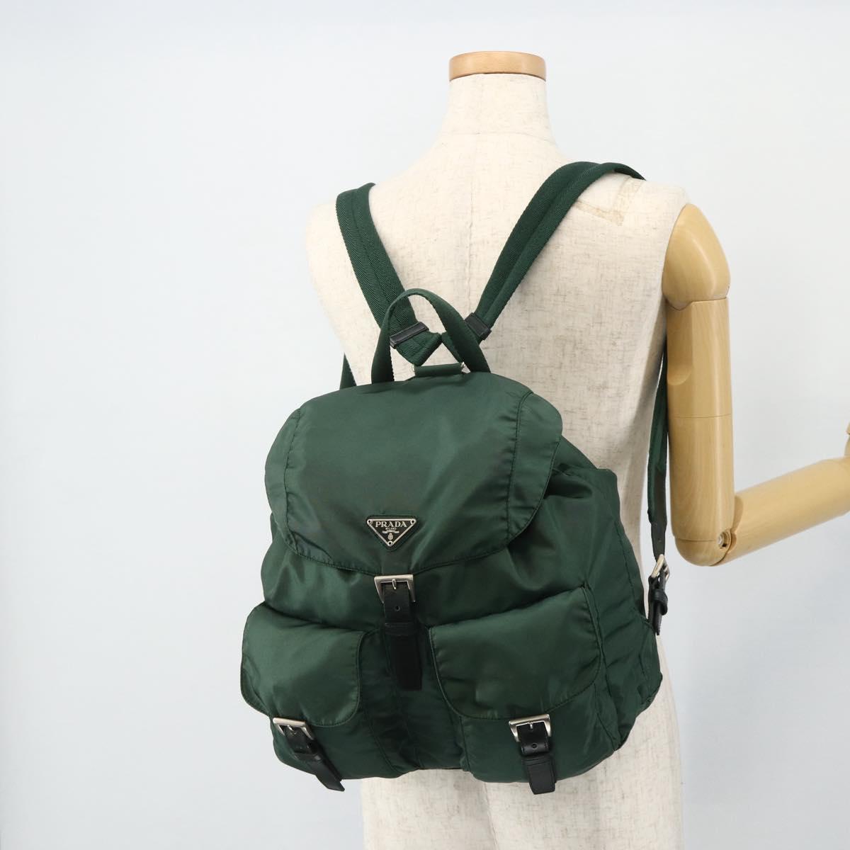 PRADA Backpack Nylon Green Silver Auth ep14472A