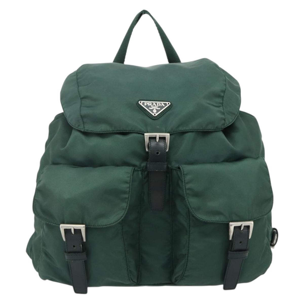 PRADA Backpack Nylon Green Silver Auth ep14472A