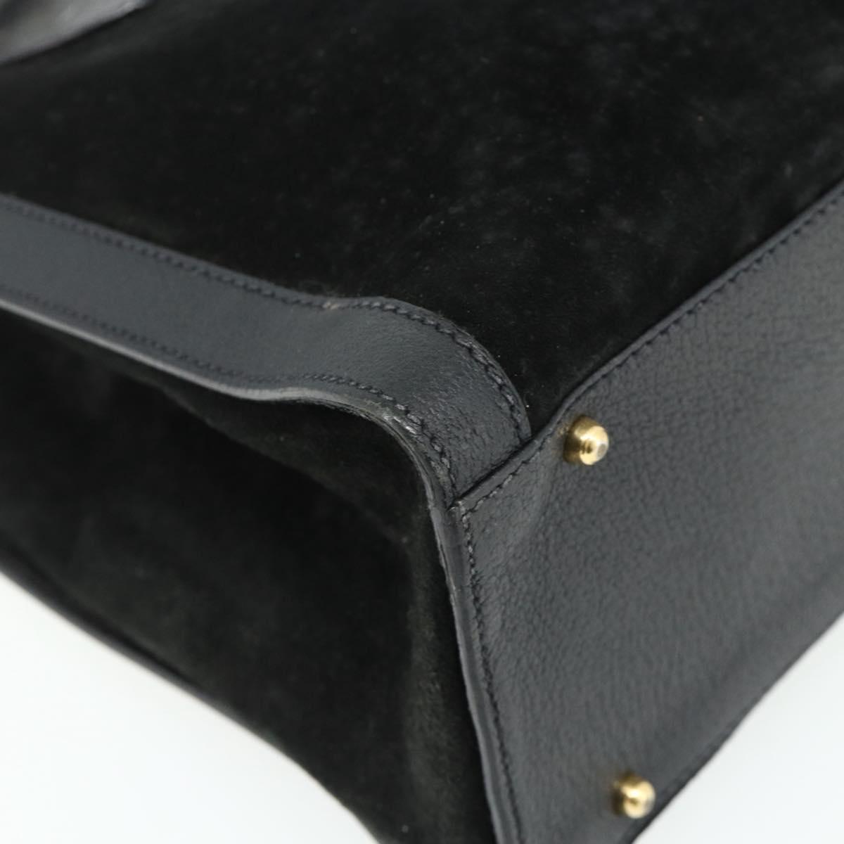 GUCCI Bamboo Hand Bag Suede Black Gold 002 0260 Auth ep14476