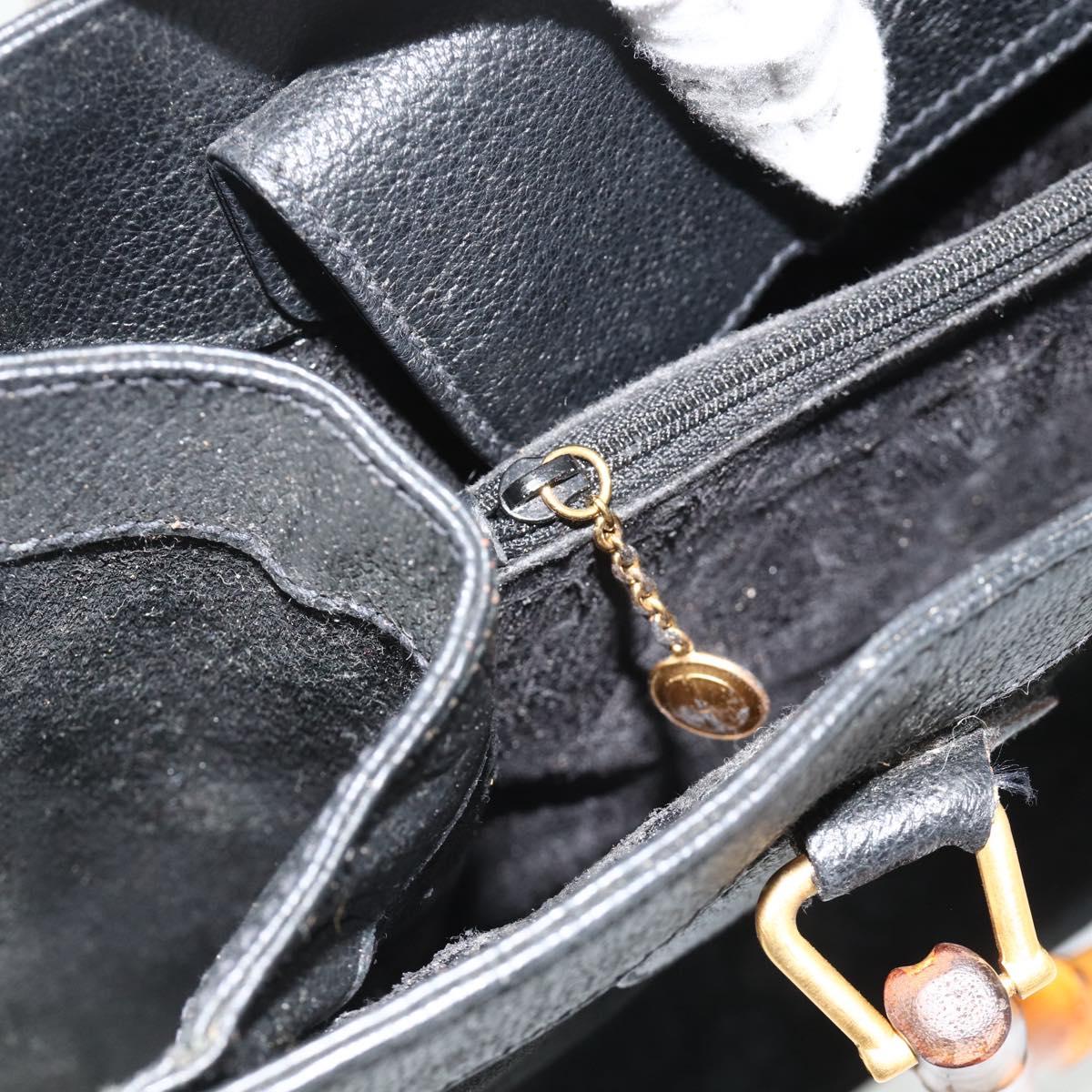 GUCCI Bamboo Hand Bag Suede Black Gold 002 0260 Auth ep14476