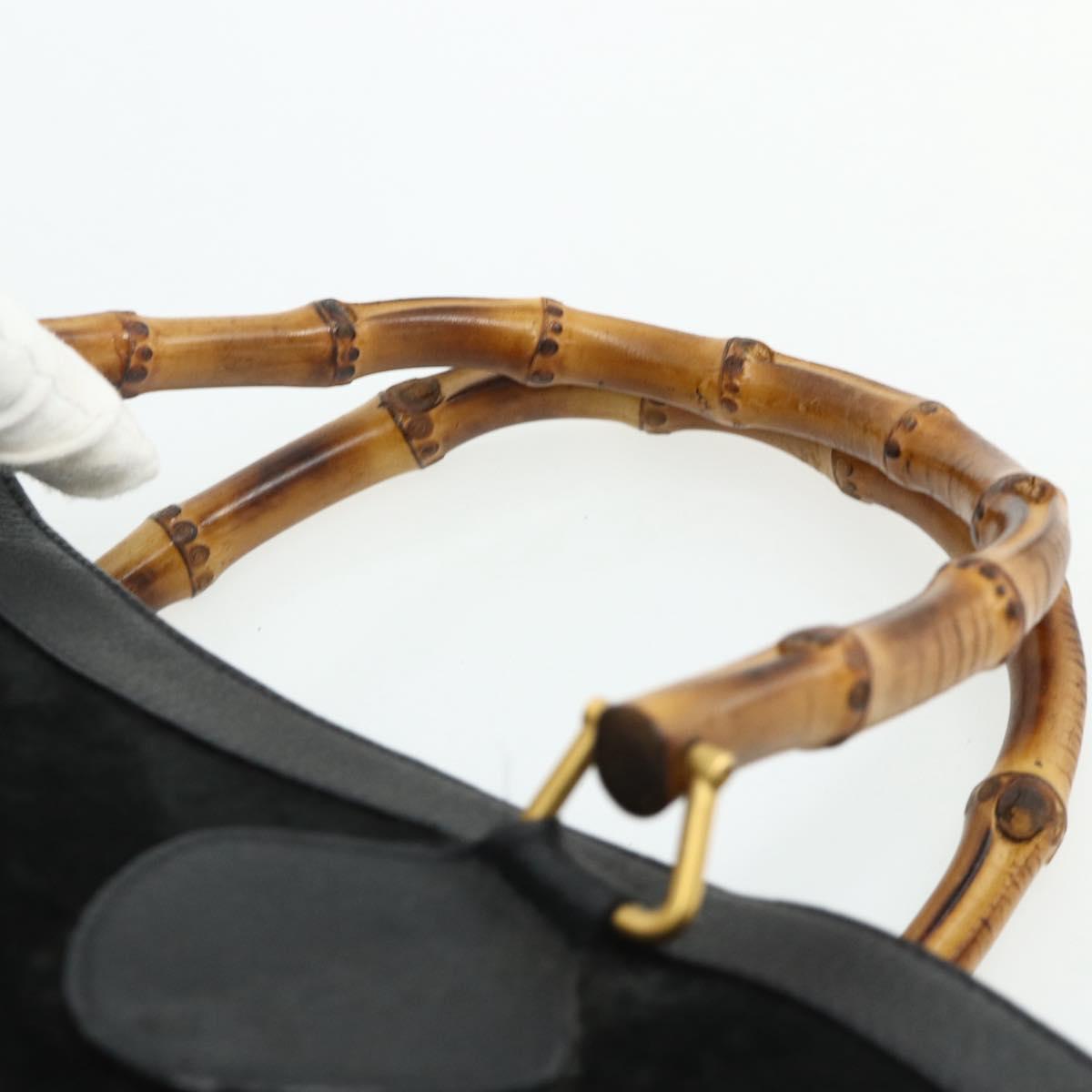 GUCCI Bamboo Hand Bag Suede Black Gold 002 0260 Auth ep14476