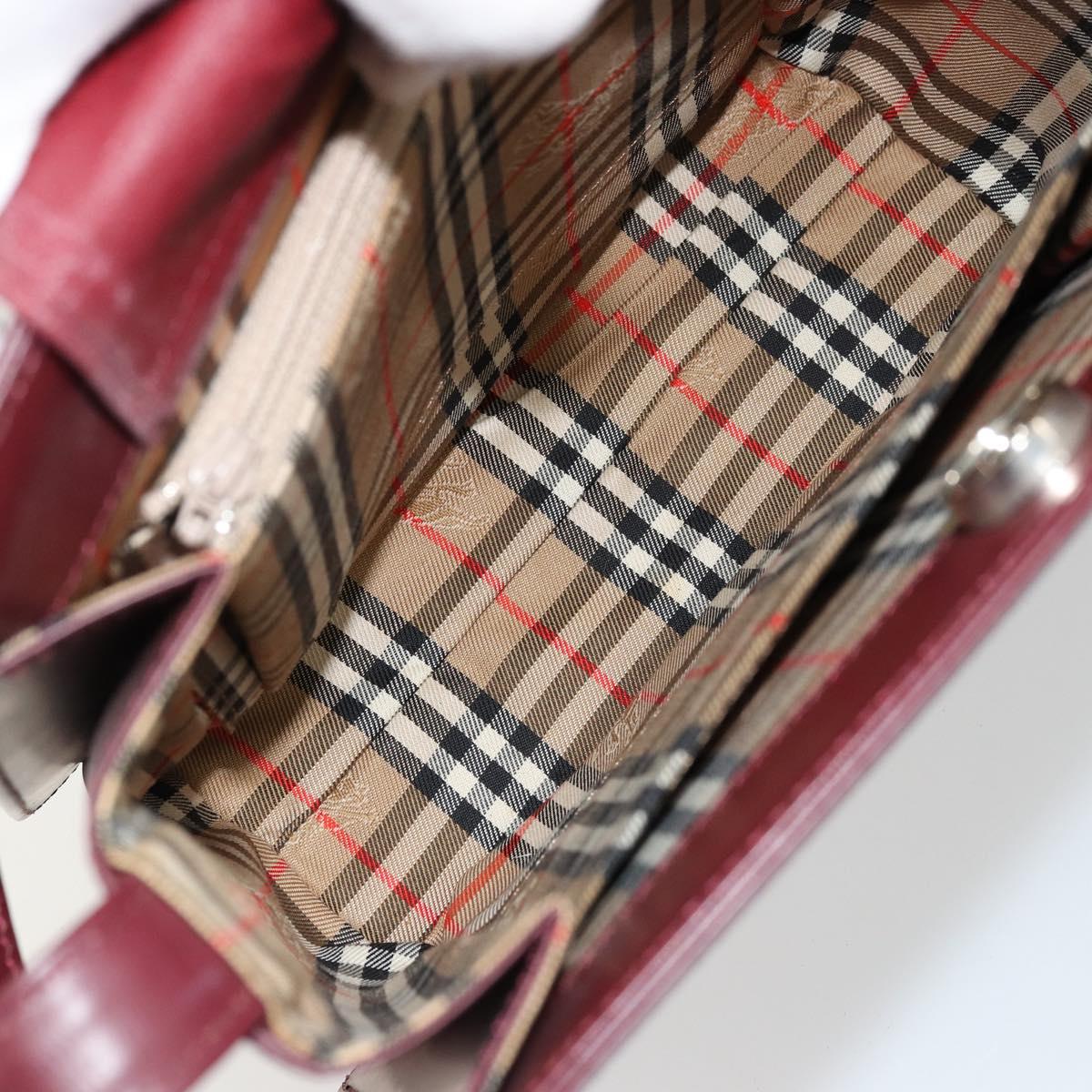 BURBERRY Nova Check Shoulder Bag Leather Bordeaux Silver Auth ep14479