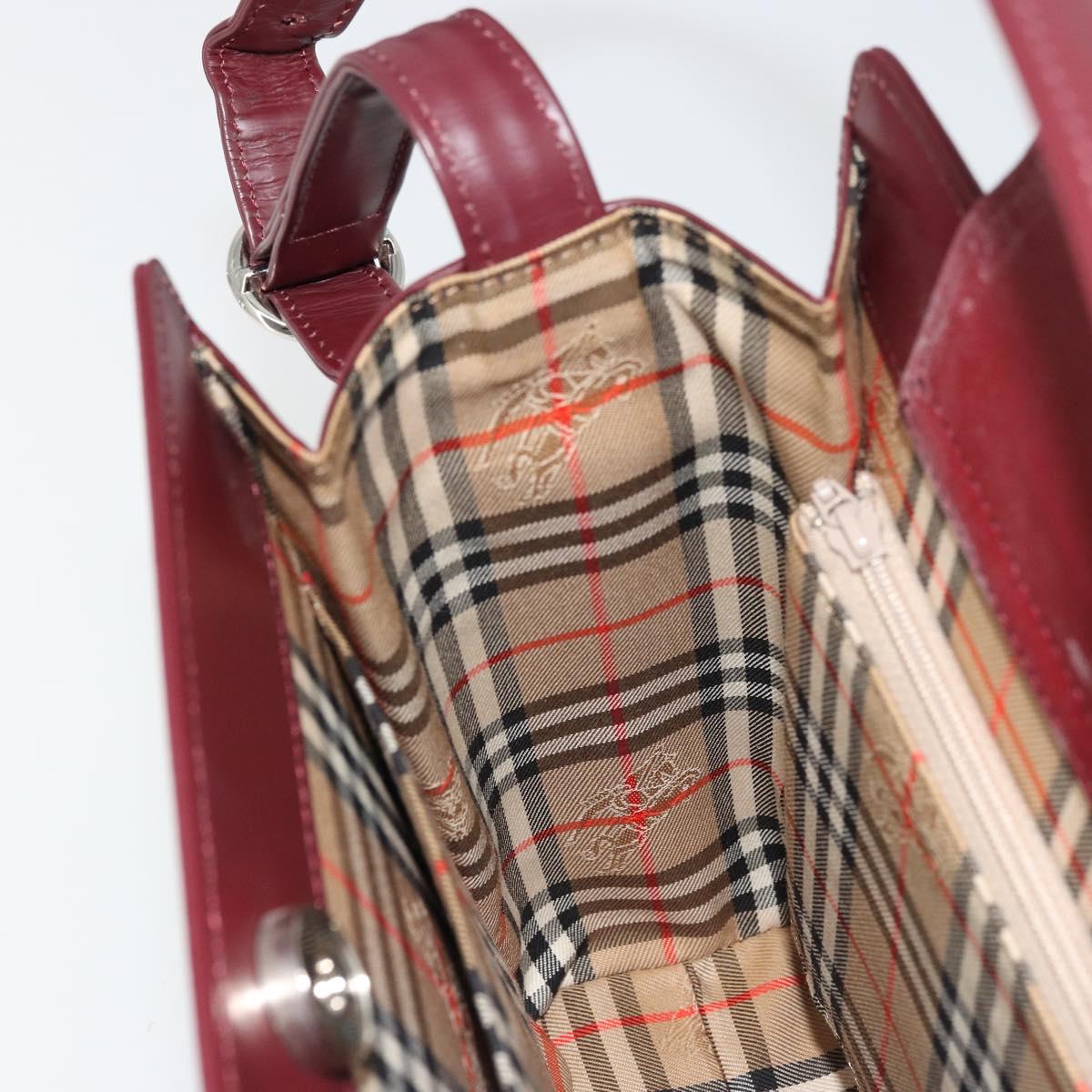 BURBERRY Nova Check Shoulder Bag Leather Bordeaux Silver Auth ep14479