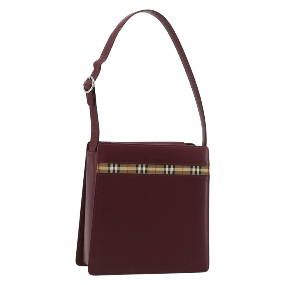 BURBERRY Nova Check Shoulder Bag Leather Bordeaux Silver Auth ep14479