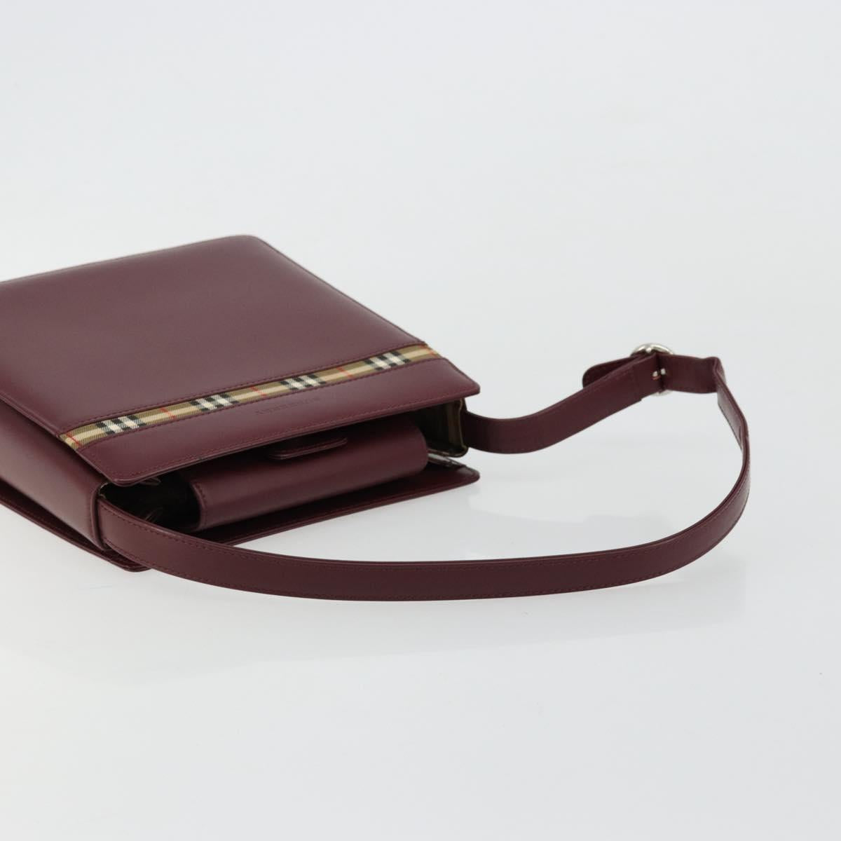 BURBERRY Nova Check Shoulder Bag Leather Bordeaux Silver Auth ep14479