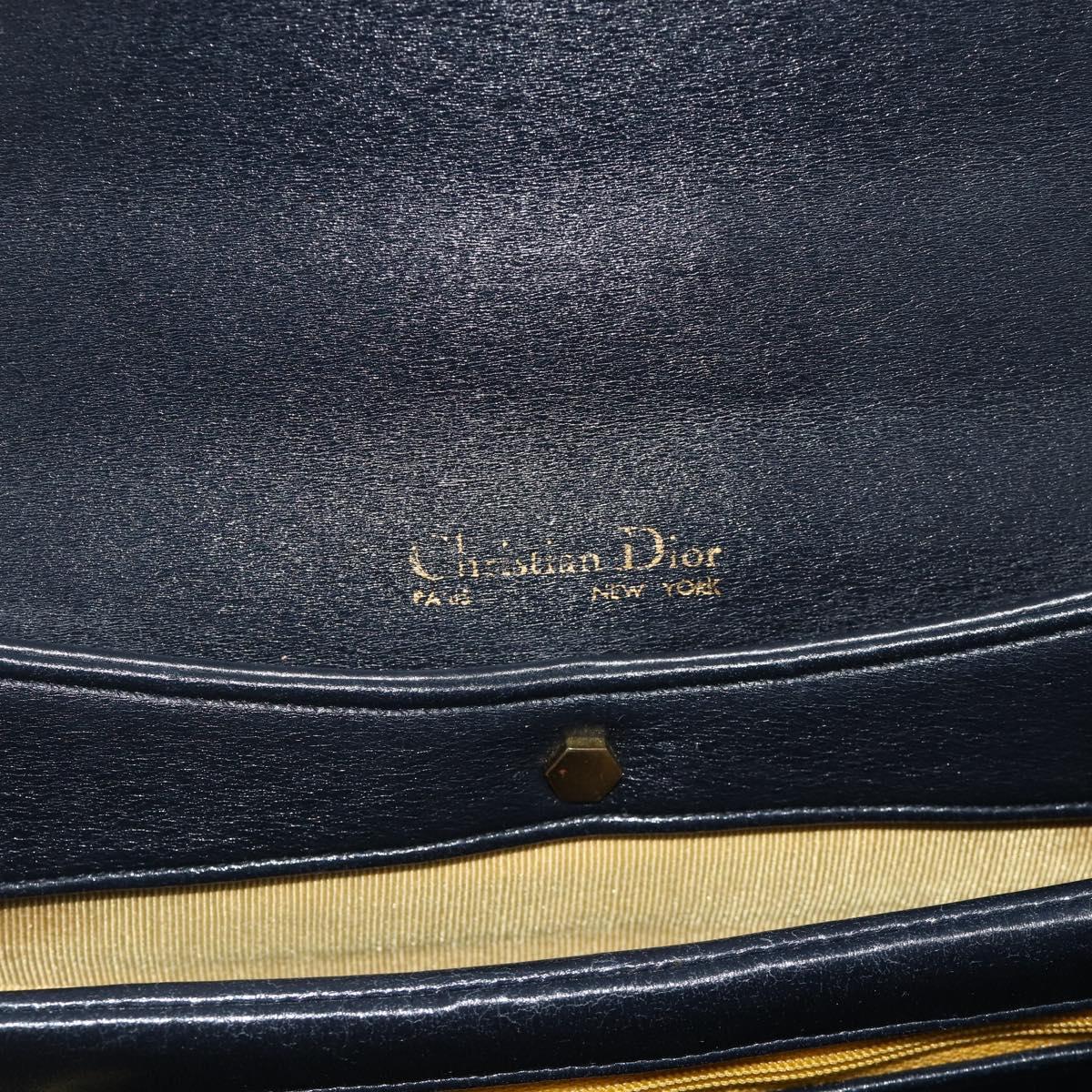 Christian Dior Trotter Canvas Hand Bag Leather 2way Navy Gold Auth ep14481