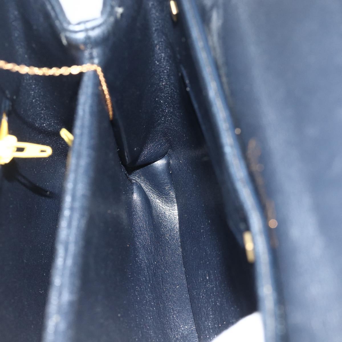 Christian Dior Trotter Canvas Hand Bag Leather 2way Navy Gold Auth ep14481