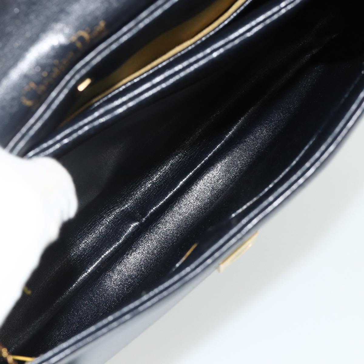 Christian Dior Trotter Canvas Hand Bag Leather 2way Navy Gold Auth ep14481