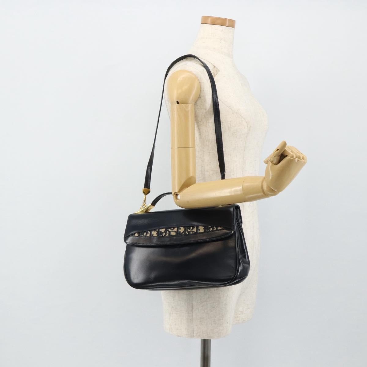 Christian Dior Trotter Canvas Hand Bag Leather 2way Navy Gold Auth ep14481