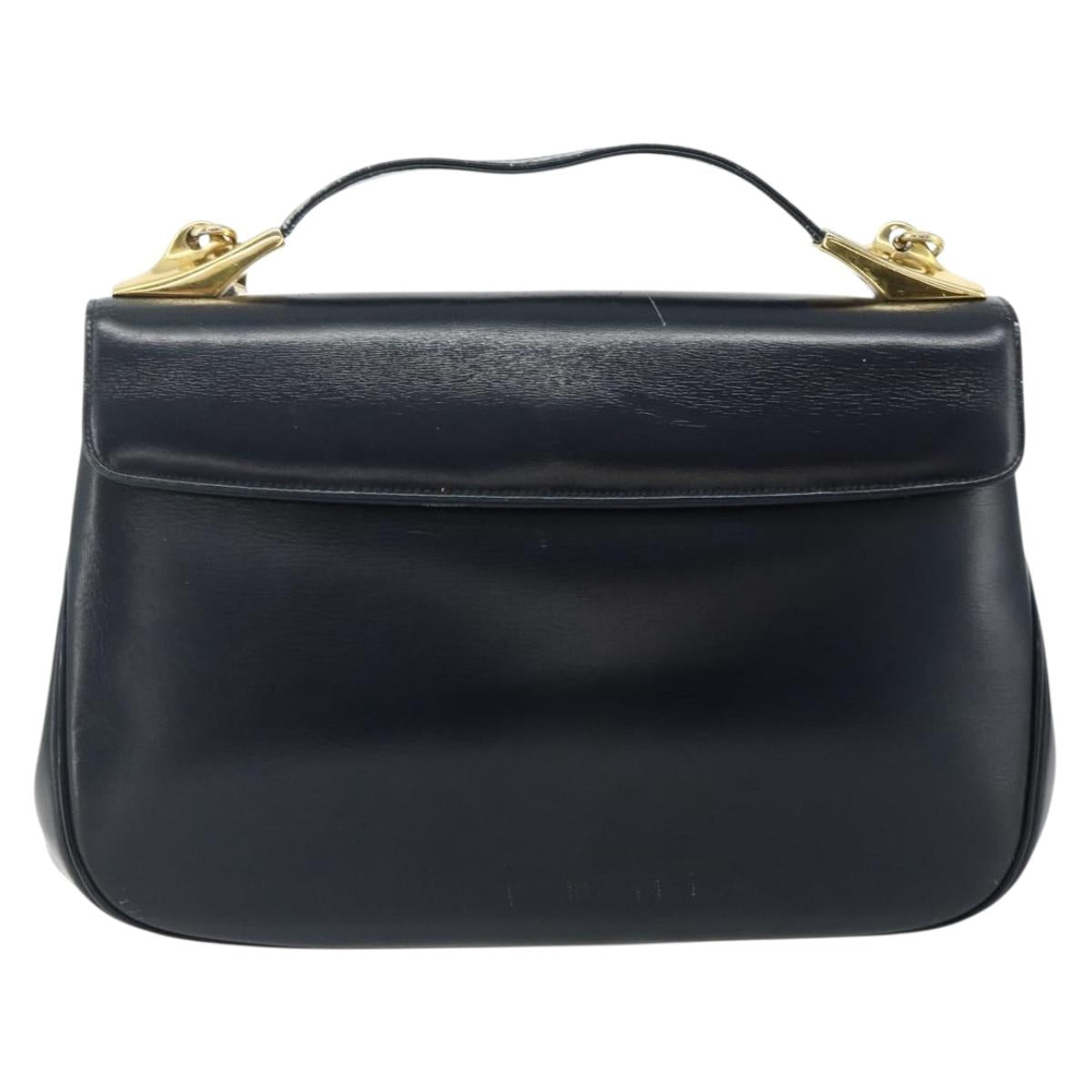 Christian Dior Trotter Canvas Hand Bag Leather 2way Navy Gold Auth ep14481