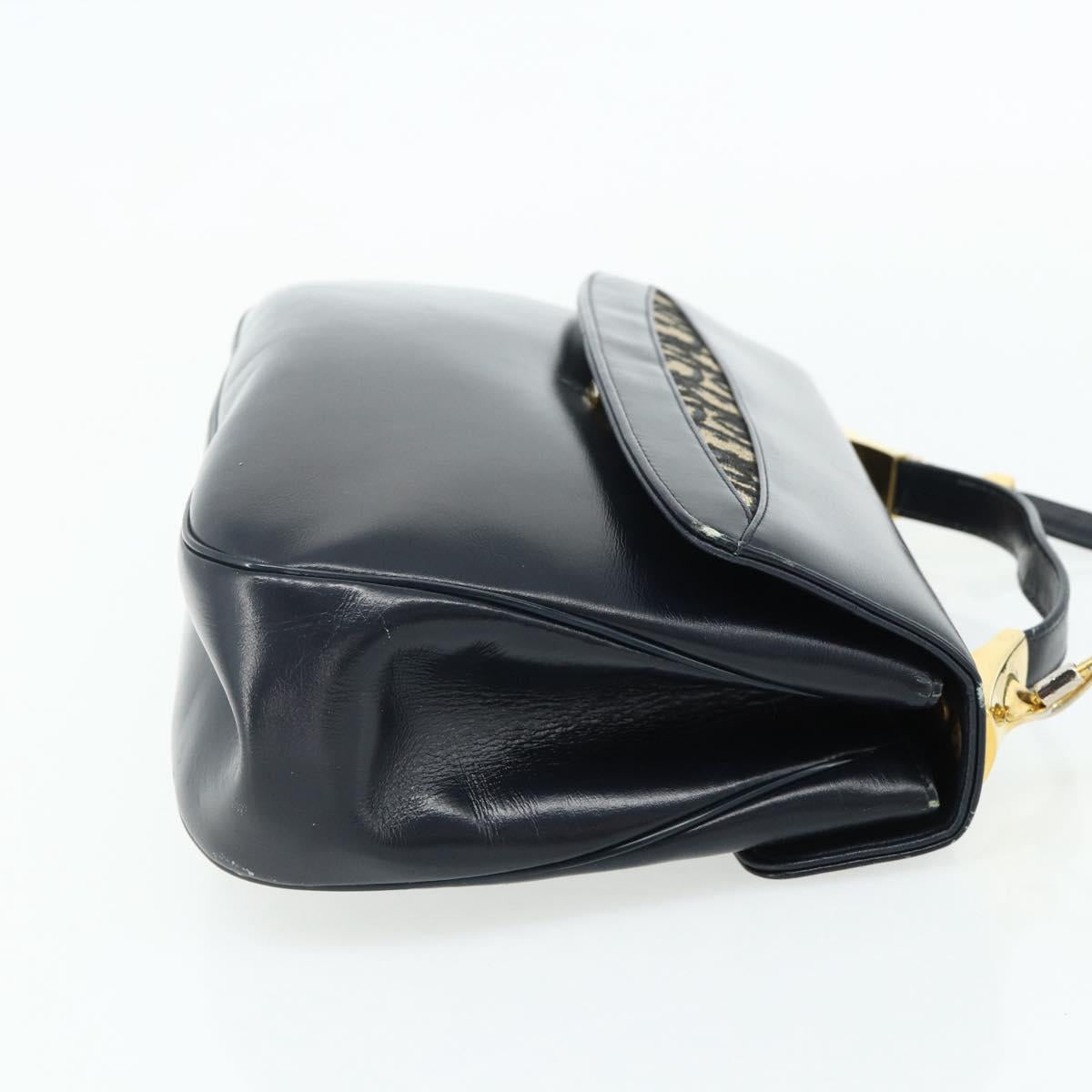Christian Dior Trotter Canvas Hand Bag Leather 2way Navy Gold Auth ep14481