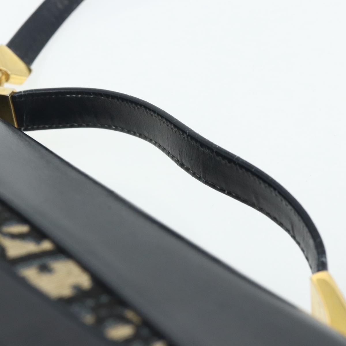 Christian Dior Trotter Canvas Hand Bag Leather 2way Navy Gold Auth ep14481