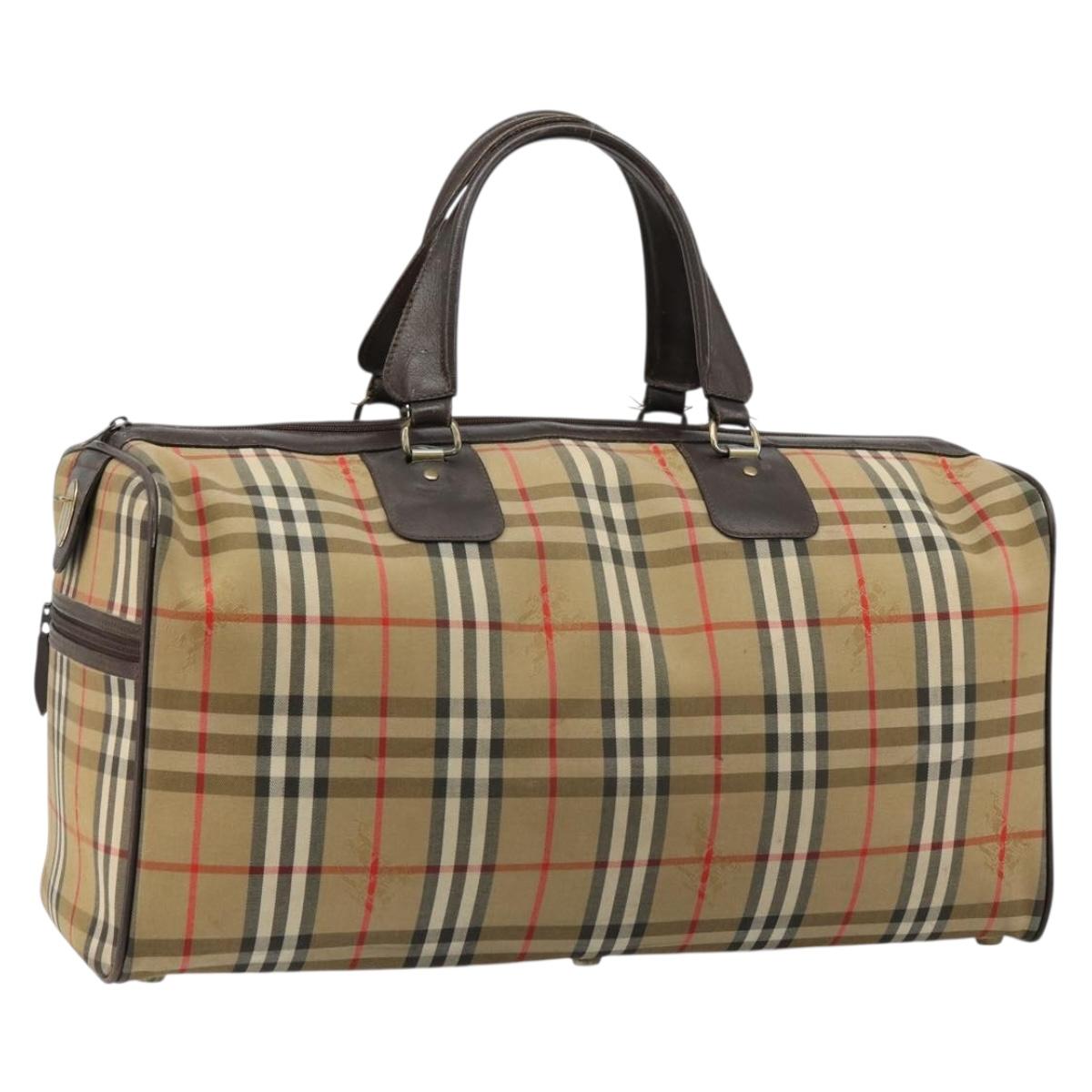 Burberrys Nova Check Boston Bag Canvas Beige Gold Auth ep14489