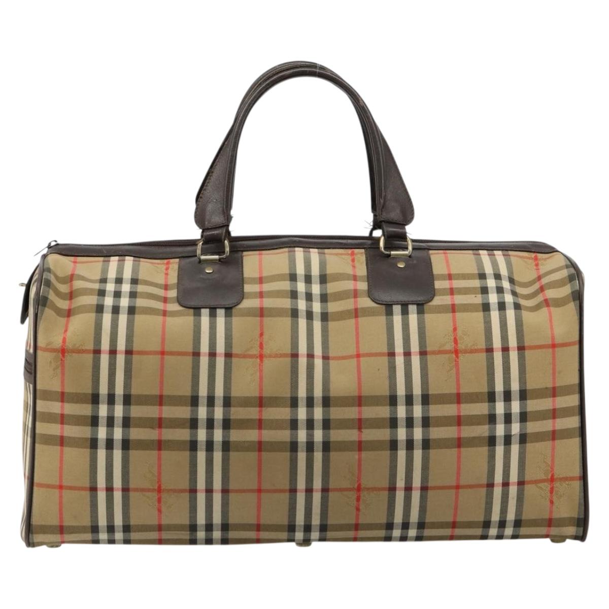 Burberrys Nova Check Boston Bag Canvas Beige Gold Auth ep14489