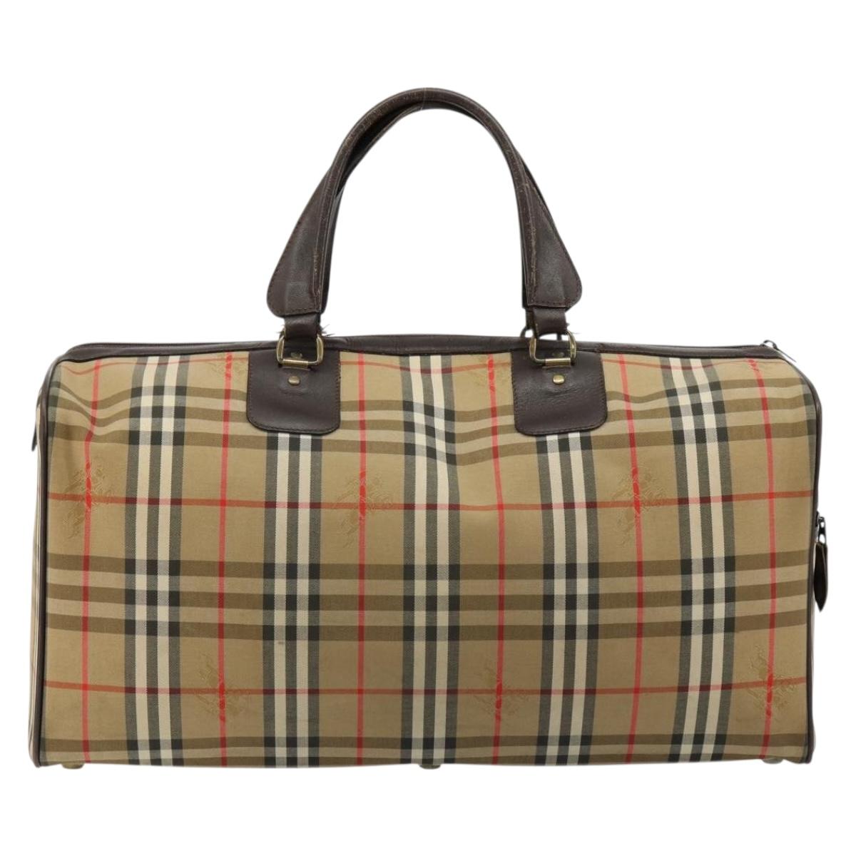 Burberrys Nova Check Boston Bag Canvas Beige Gold Auth ep14489