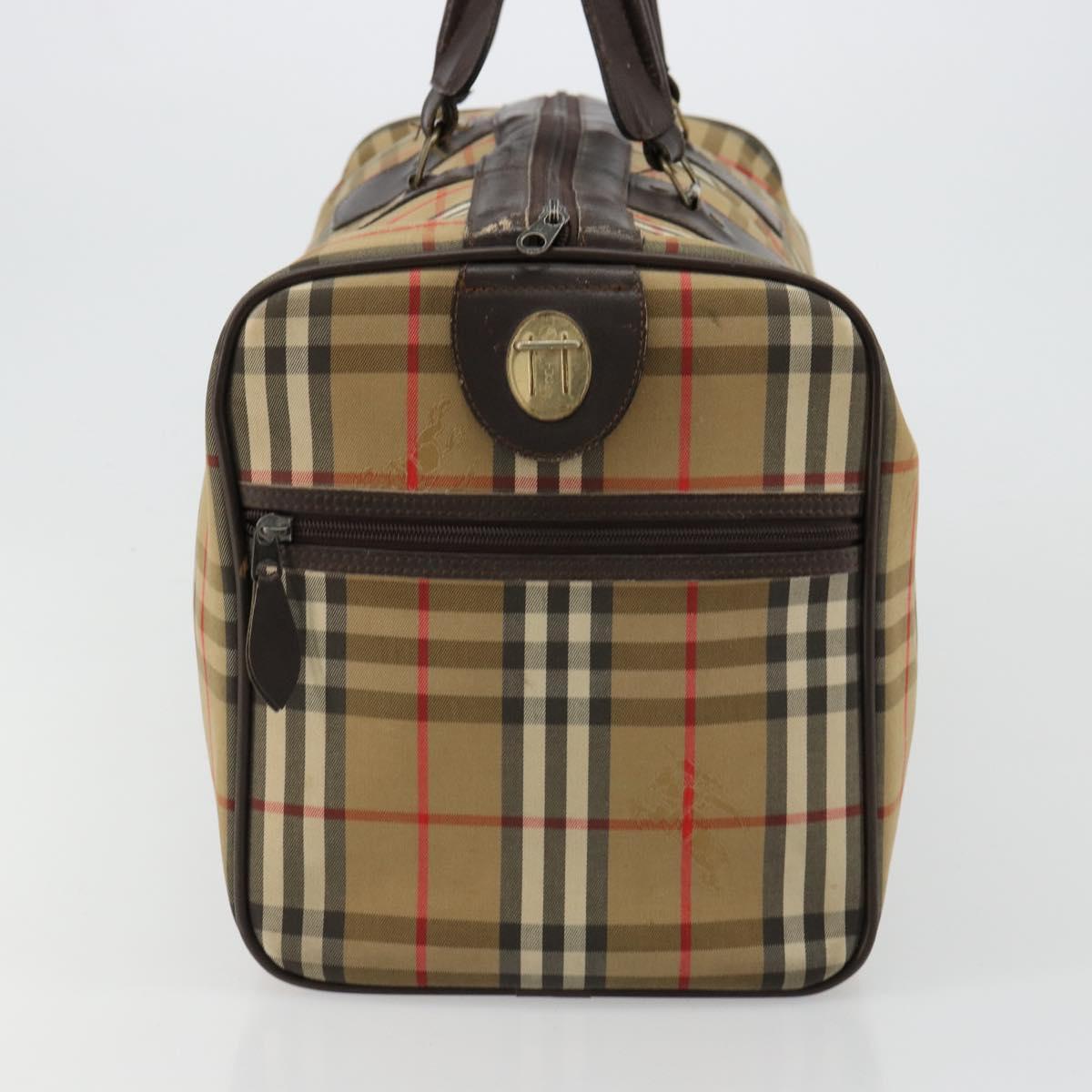 Burberrys Nova Check Boston Bag Canvas Beige Gold Auth ep14489