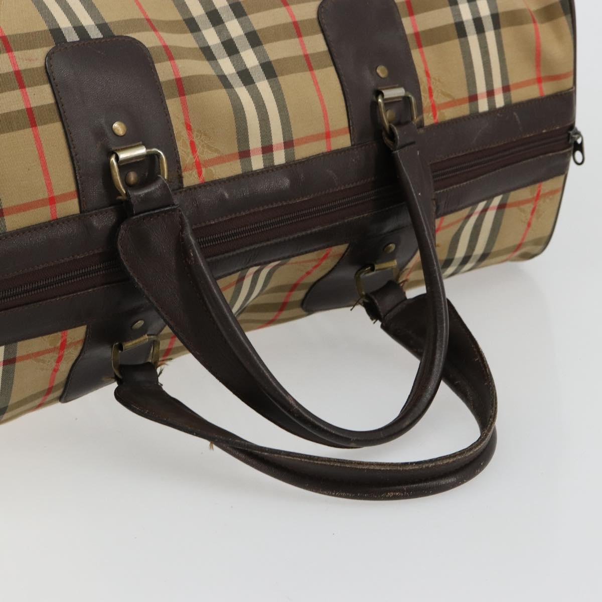 Burberrys Nova Check Boston Bag Canvas Beige Gold Auth ep14489