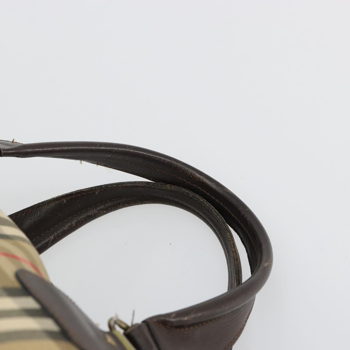 Burberrys Nova Check Boston Bag Canvas Beige Gold Auth ep14489