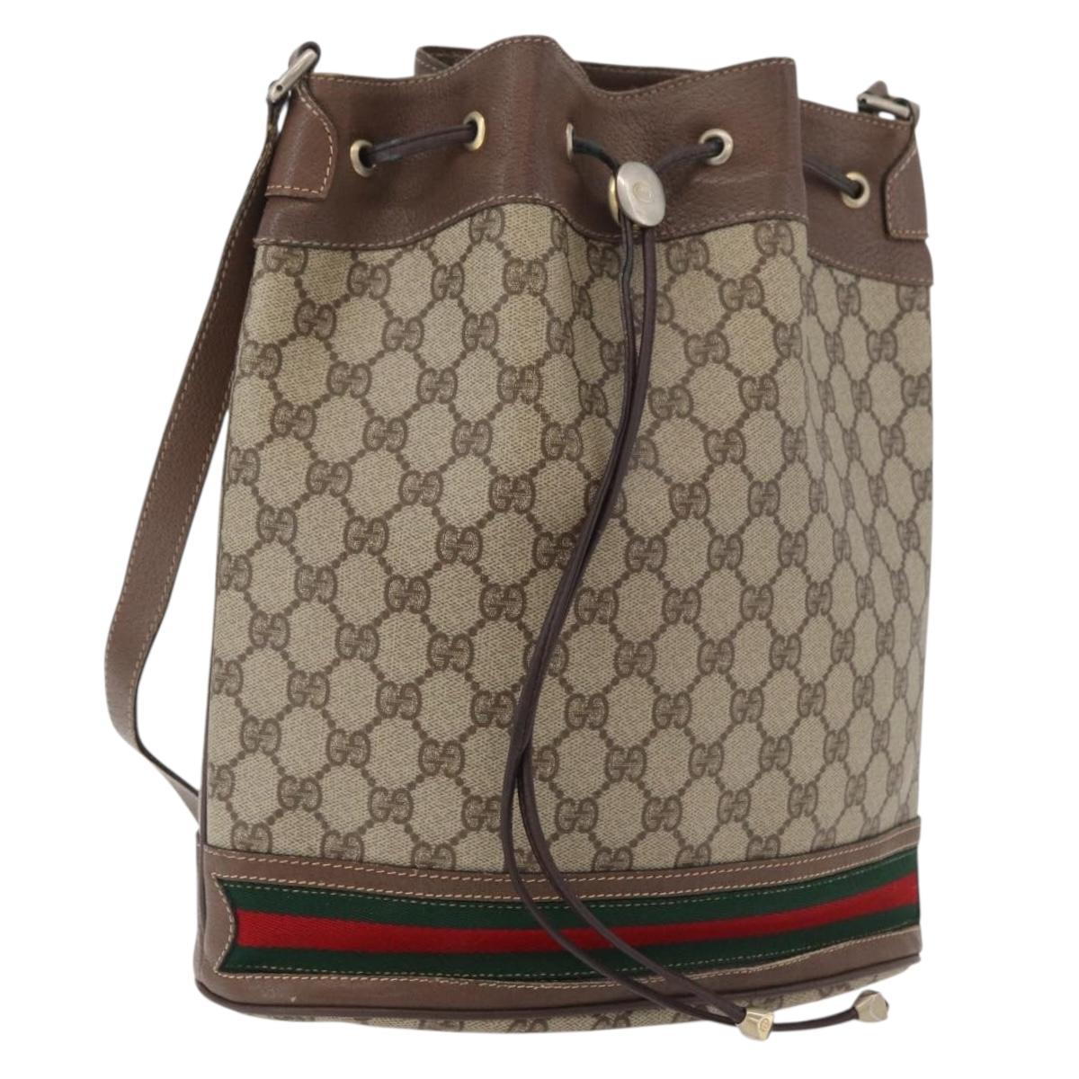 GUCCI GG Supreme Web Sherry Line Bag PVC Beige Gold 41 02 085 Auth ep14491