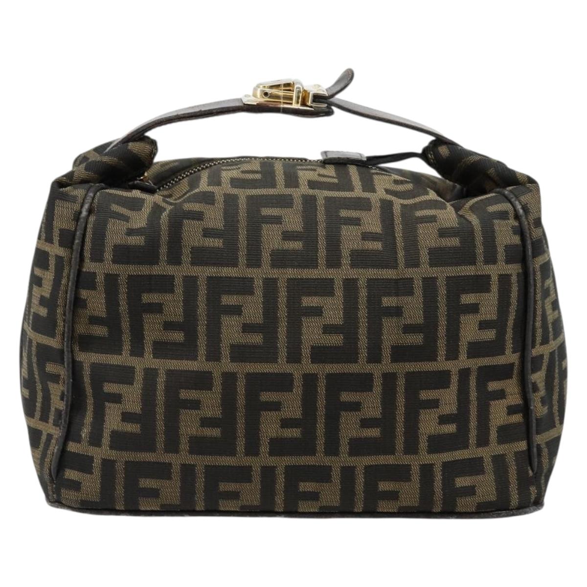 FENDI Zucca Canvas Vanity Hand Bag Black Brown Auth ep14493